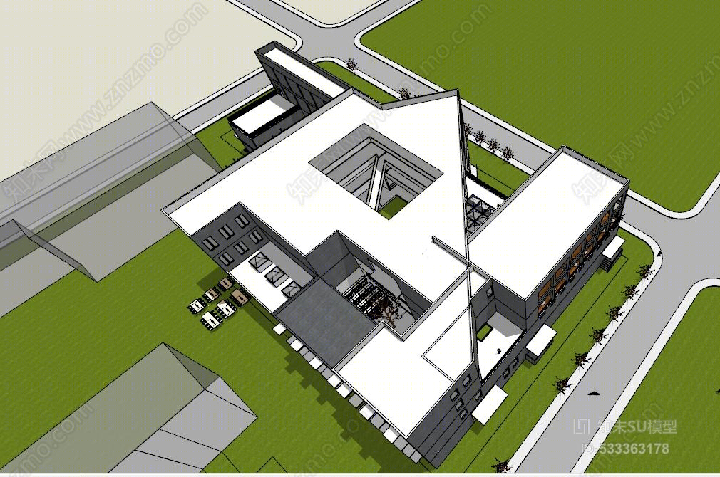 某高校图书馆设计室外SU模型下载【ID:533363178】