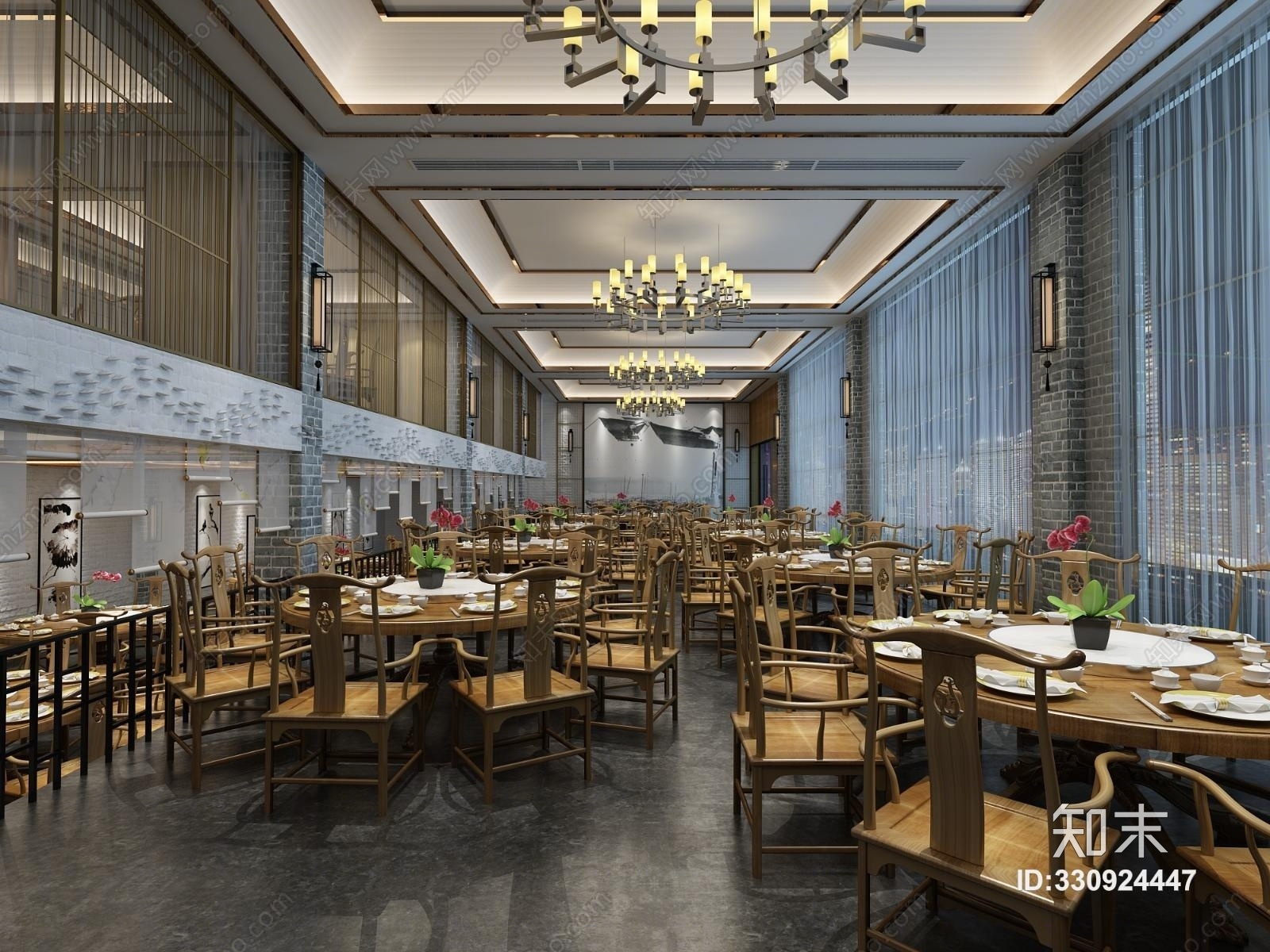 中式餐饮前台过道3D模型下载【ID:330924447】