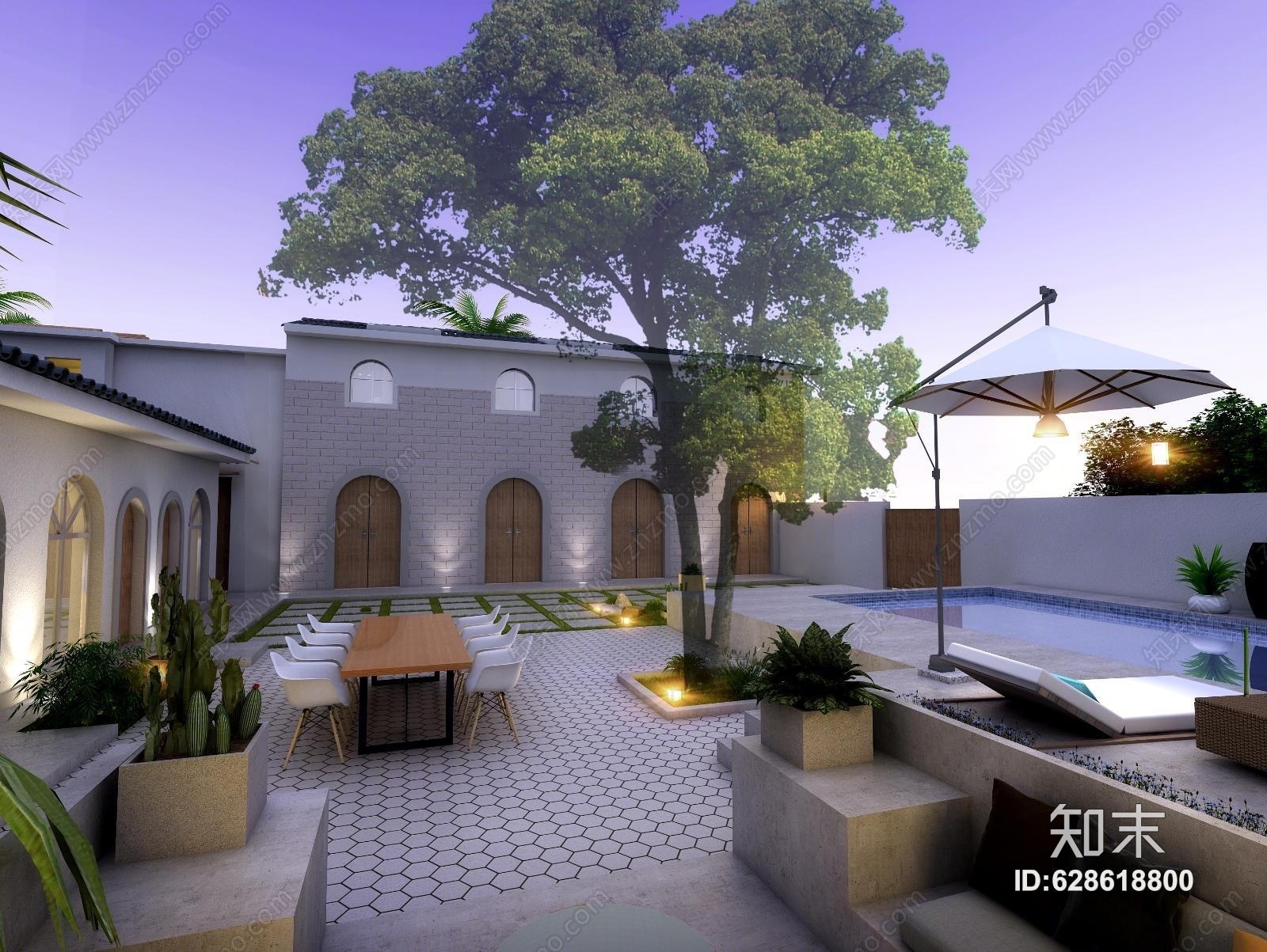 现代室外桌子椅子组合3D模型下载【ID:628618800】