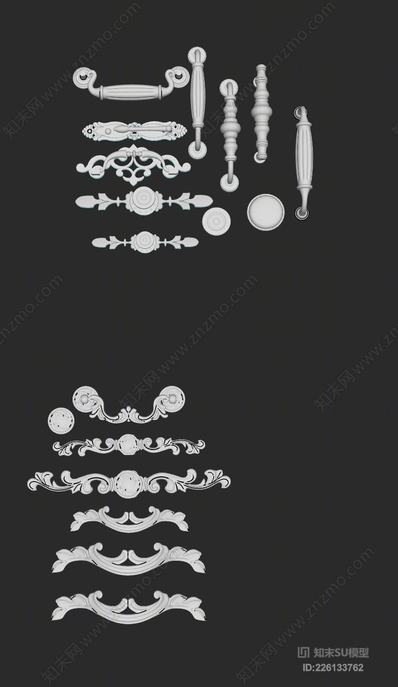 欧式美式现代五金拉手SU模型下载【ID:226133762】