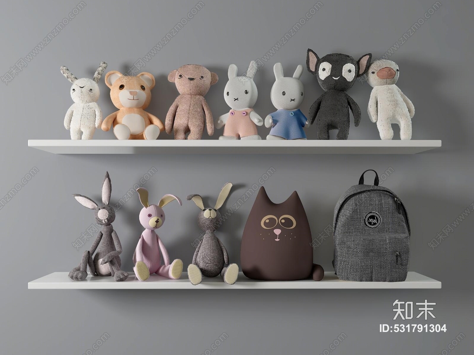 现代儿童玩具毛绒玩偶书包3D模型下载【ID:531791304】