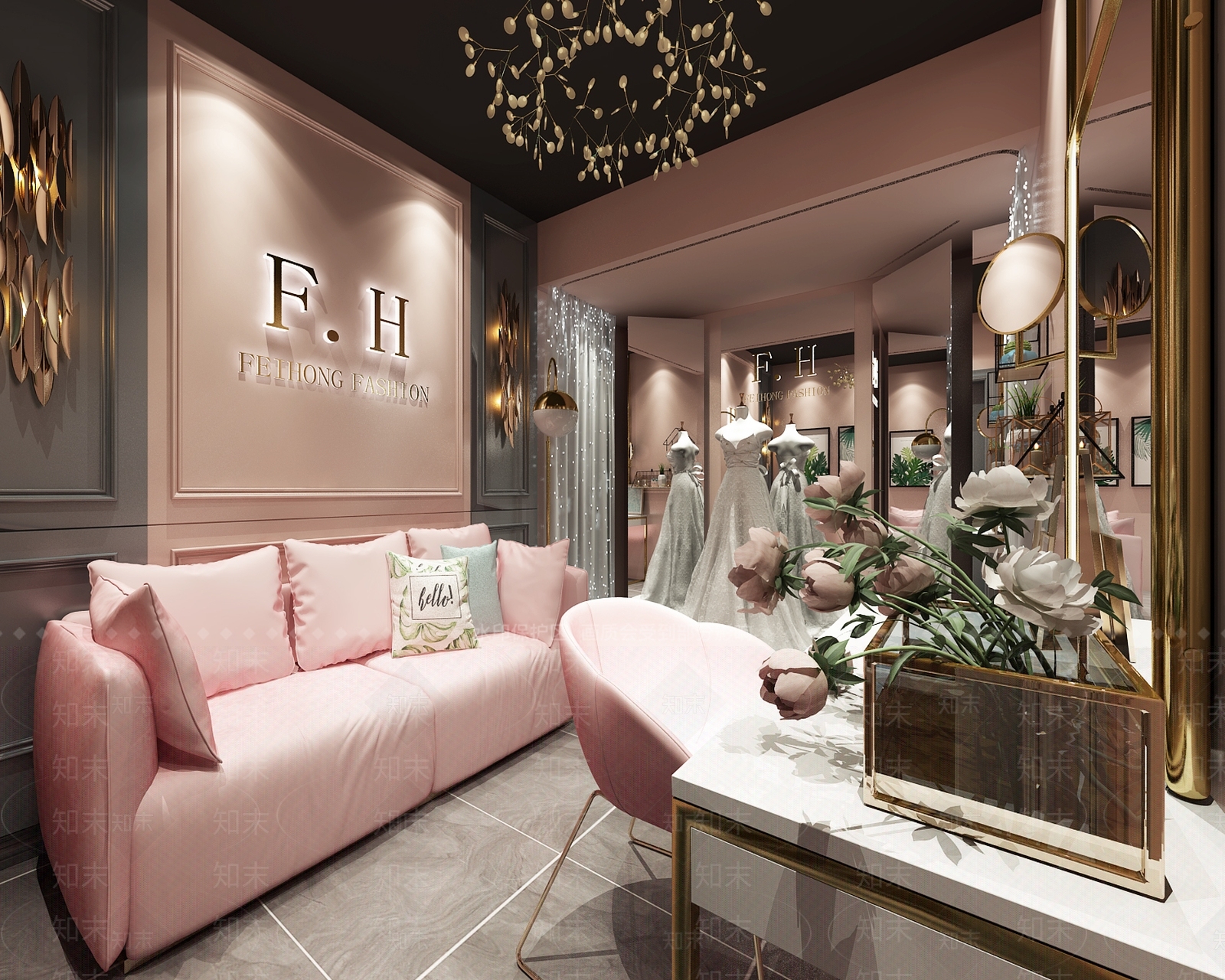 现代网红服装店婚纱店试衣间3D模型下载【ID:934962377】