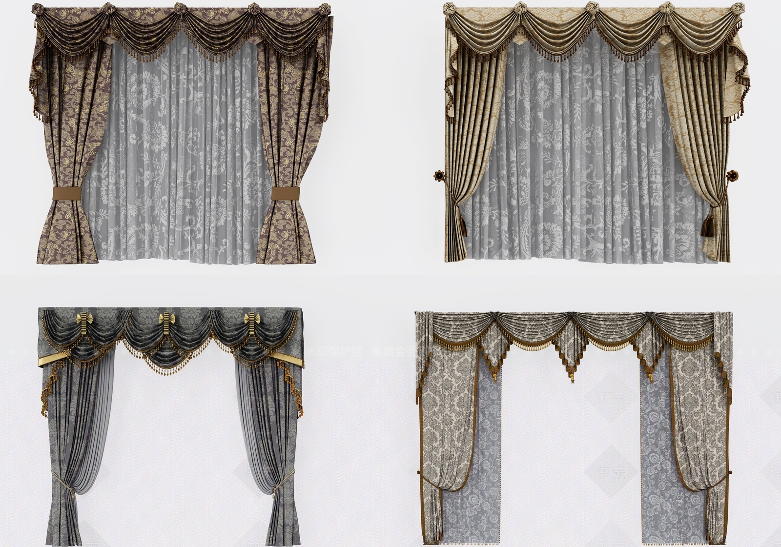 欧式古典欧式美式窗帘组合模型3D模型下载【ID:332489899】