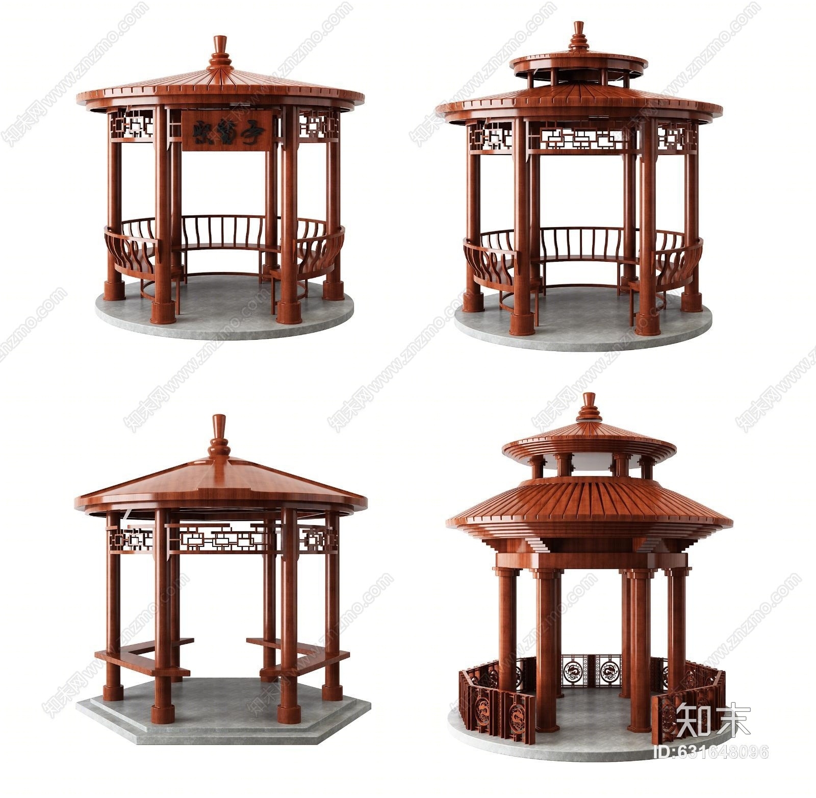 中式古典亭子古建筑凉亭3D模型下载【ID:631648096】