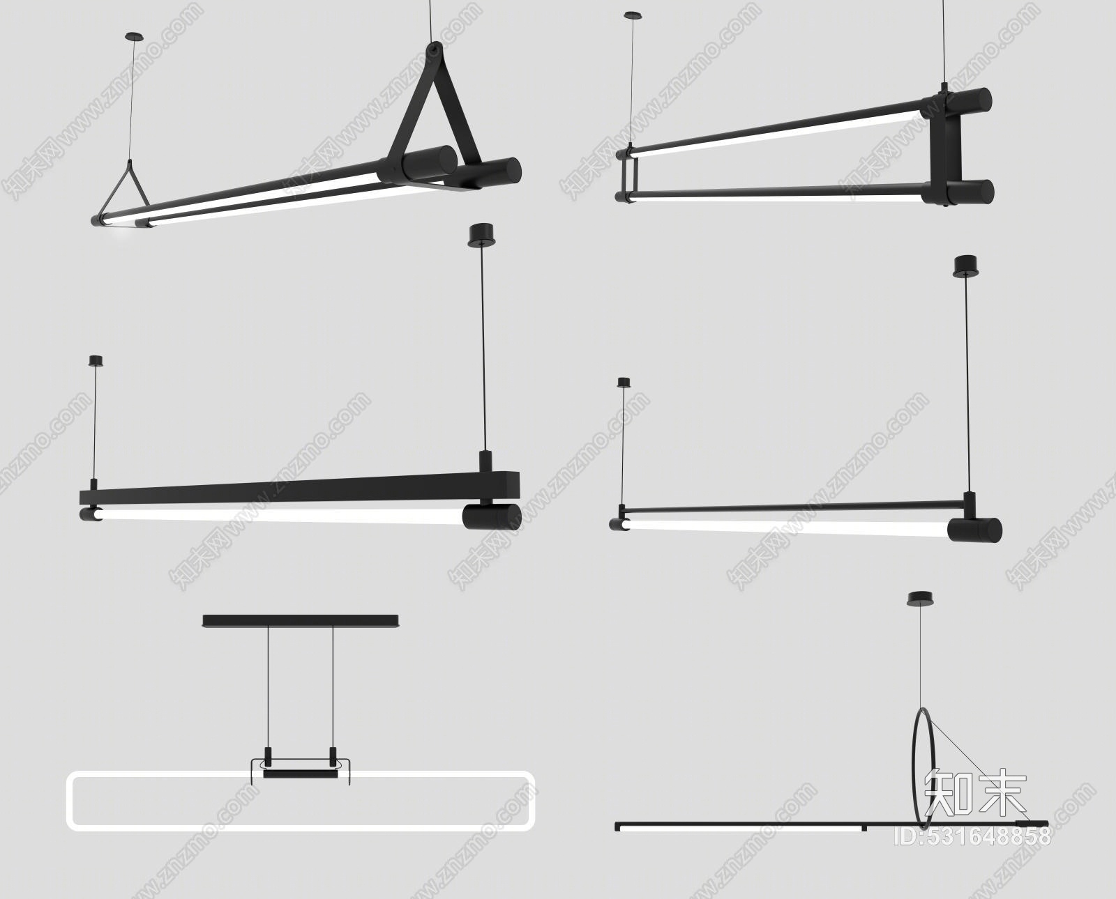 现代灯管吊灯组合3D模型下载【ID:531648858】