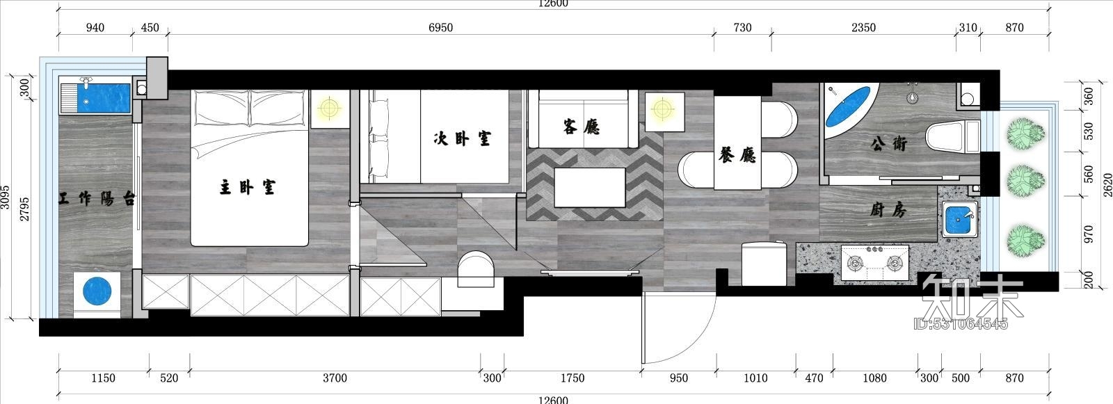 现代家居图纸（含ps源文件彩色平面图及平面施工图纸）施工图下载【ID:531064545】