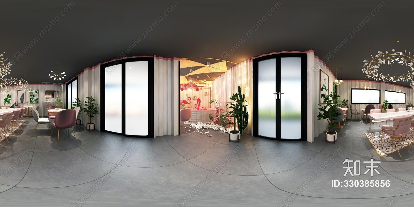 现代奶茶店用餐区全景模型3D模型下载【ID:330385856】