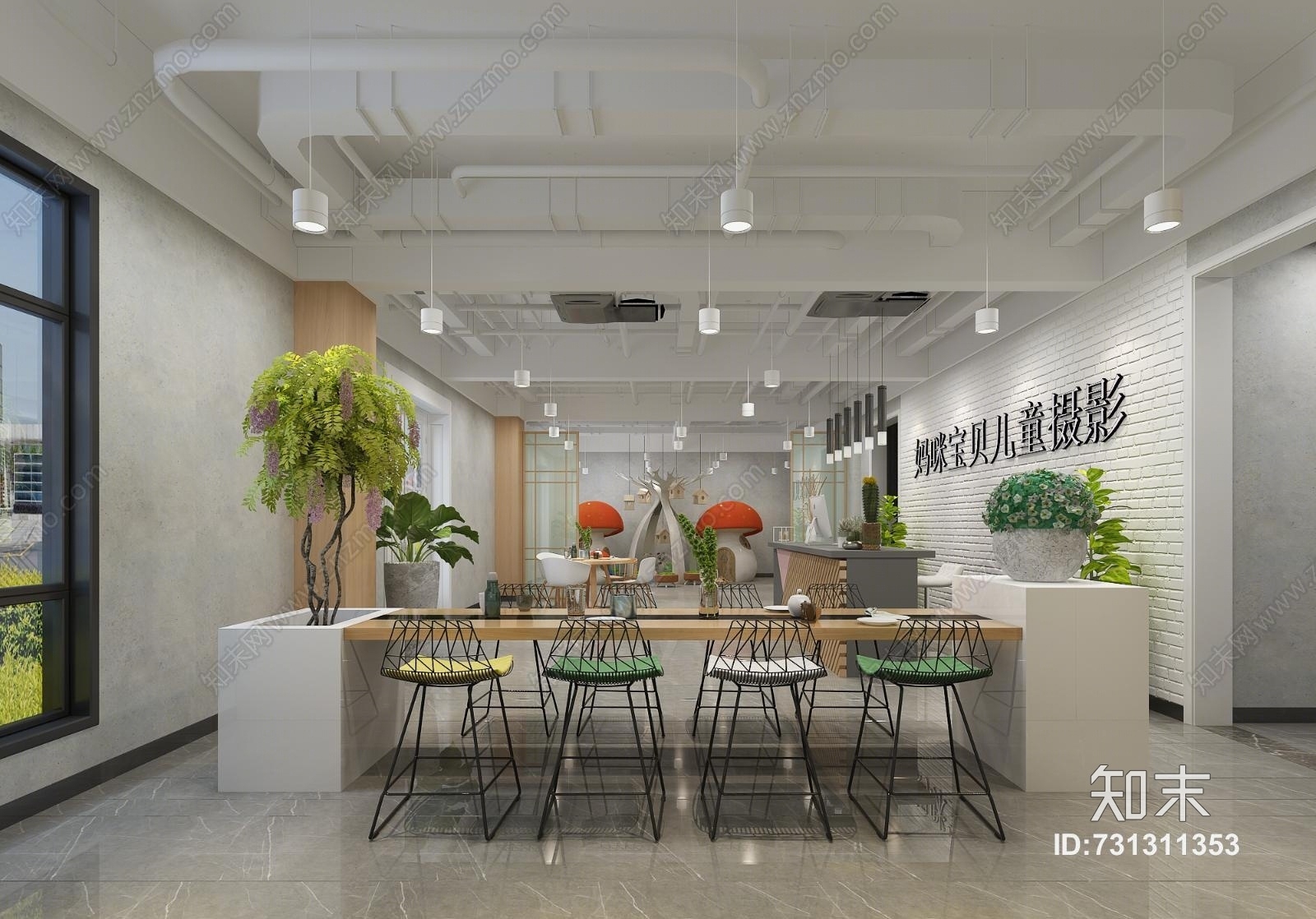 北欧儿童摄影前台吧台儿童休闲娱乐区签单台3D模型下载【ID:731311353】