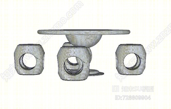中式户外桌椅组合SU模型下载【ID:728809904】