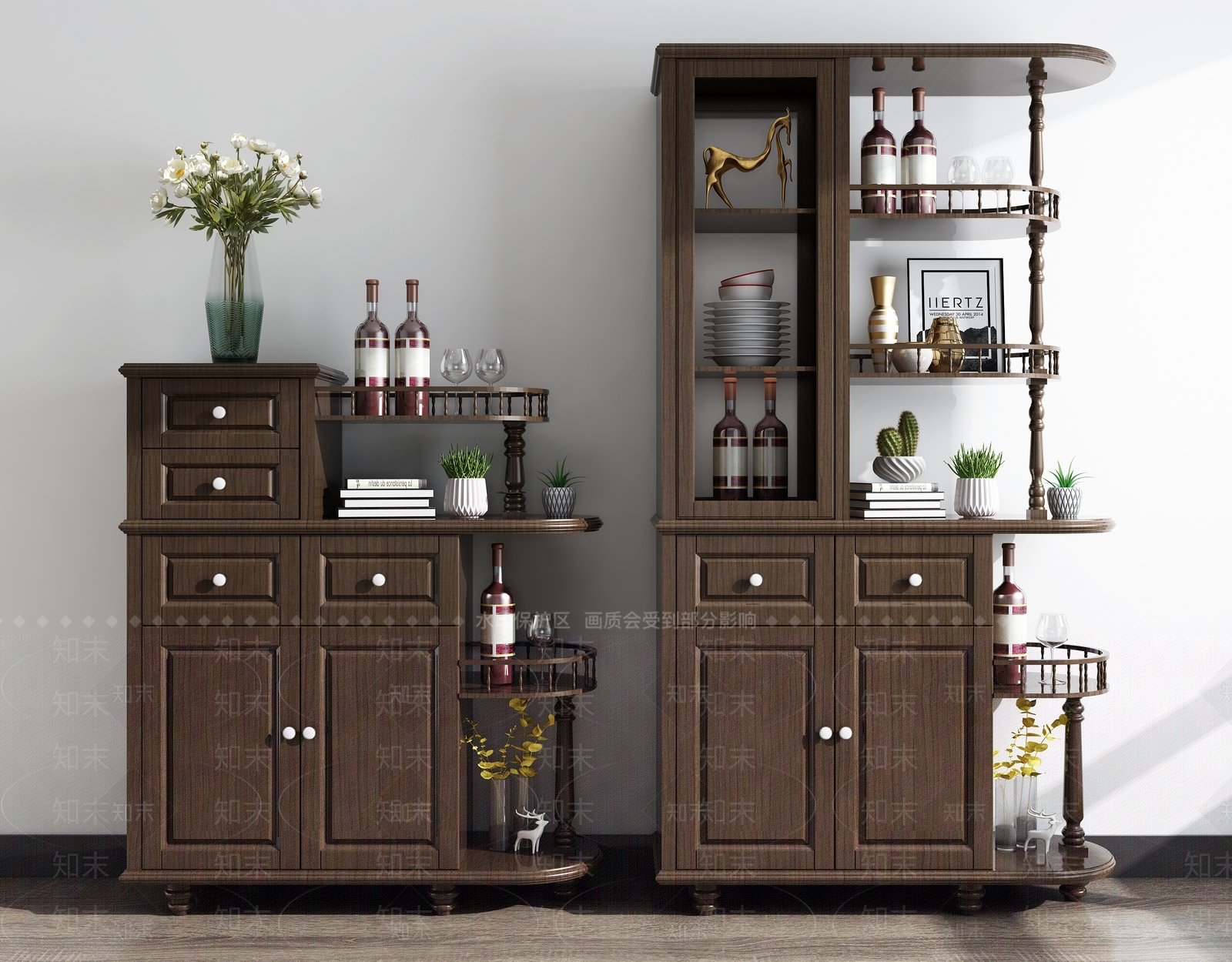 简欧隔断柜酒柜组合3D模型下载【ID:934422011】