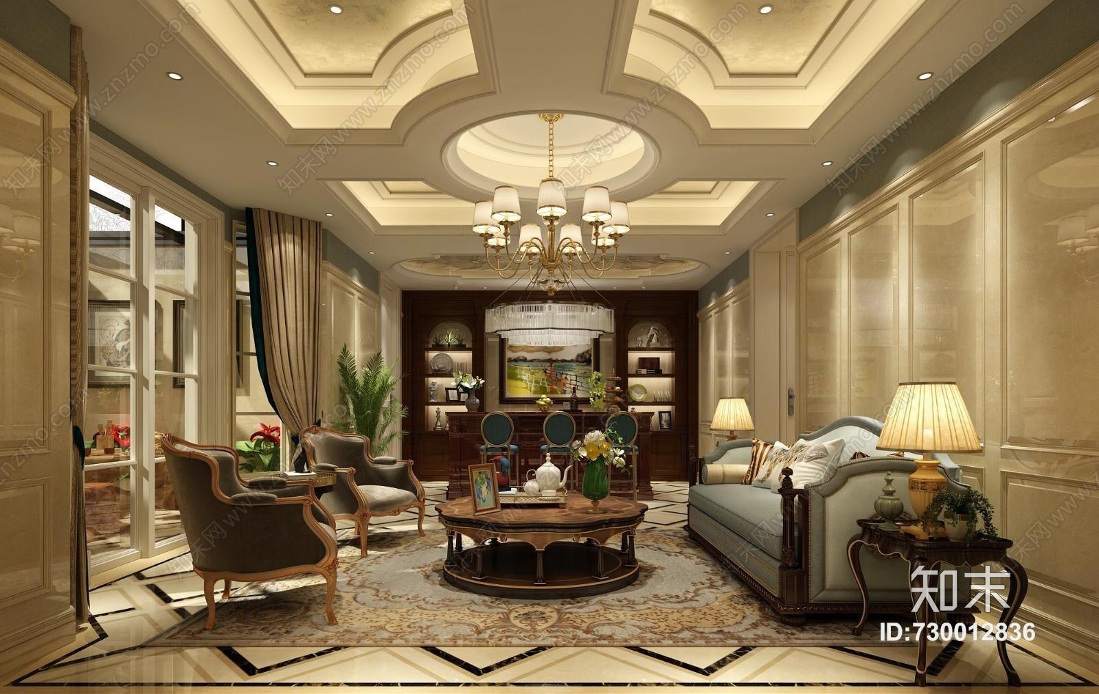 欧式古典会客厅酒柜吧台3D模型下载【ID:730012836】