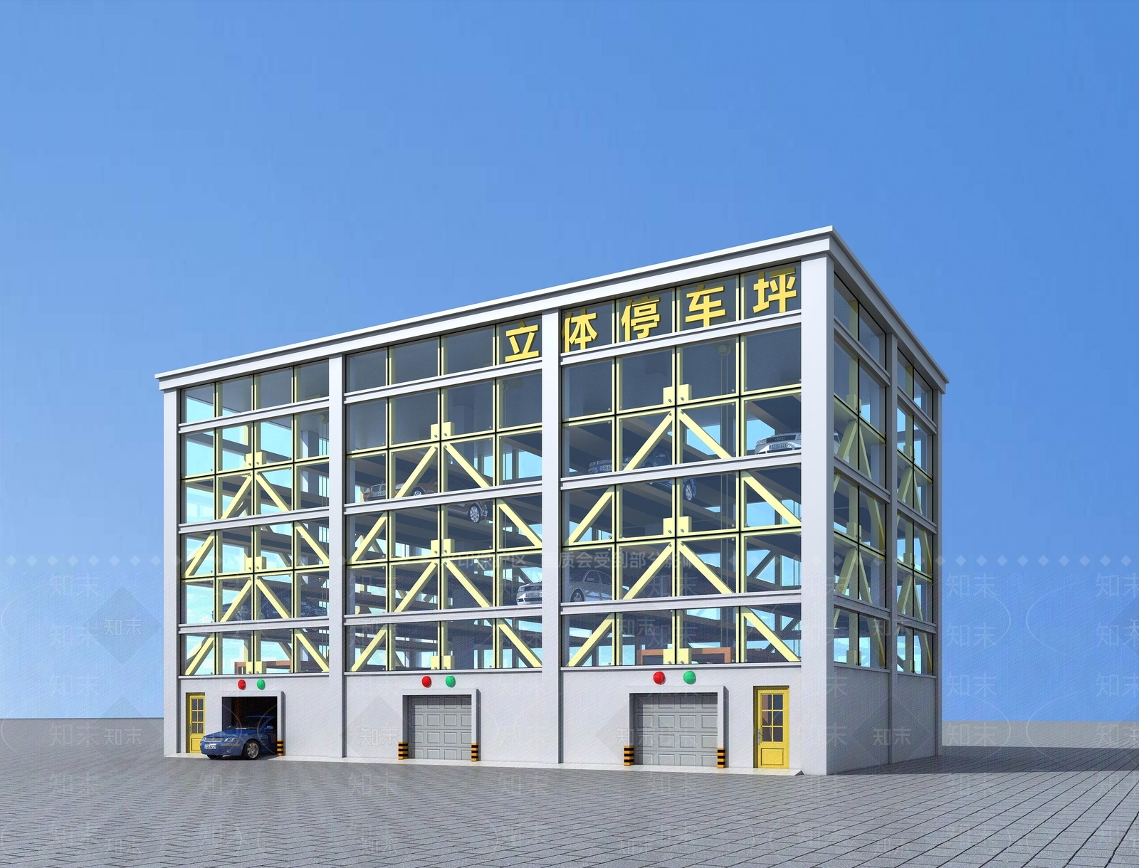 现代立体停车场停车楼3D模型下载【ID:435255668】