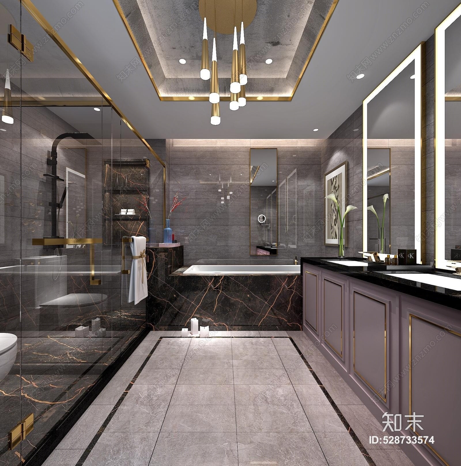 现代轻奢卫生间镜子3D模型下载【ID:528733574】