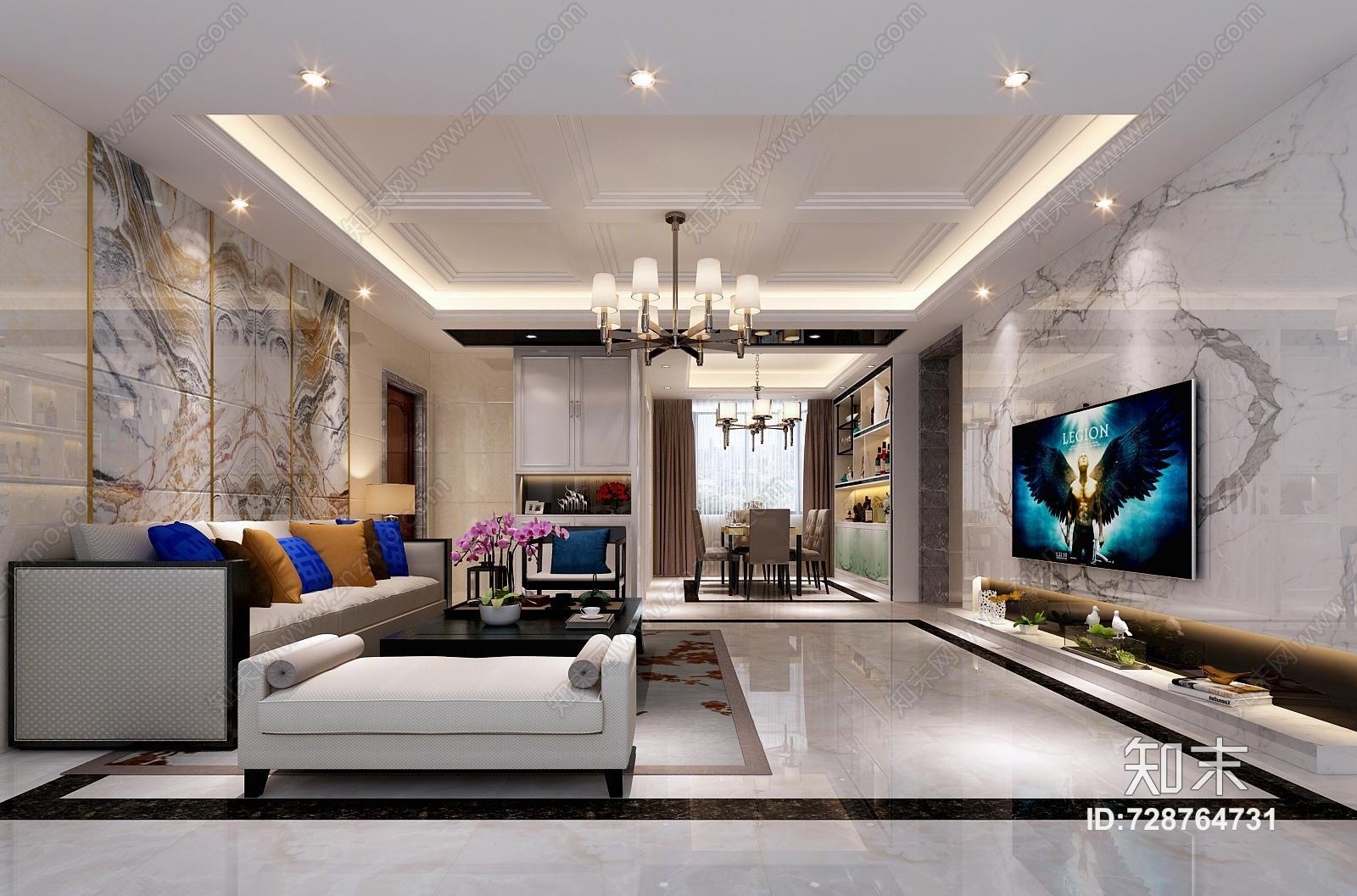 现代风格客餐厅效果图3D模型下载【ID:728764731】