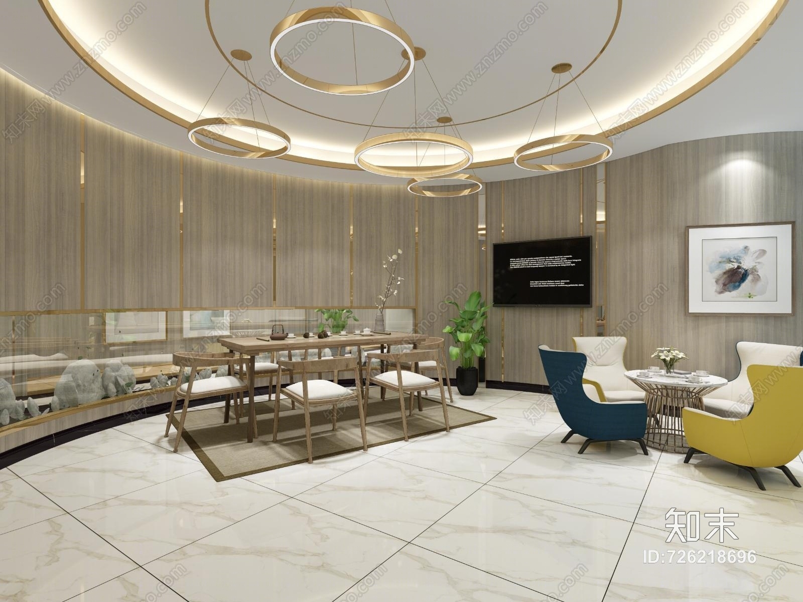 新中式室内办公洽谈室3D模型下载【ID:726218696】