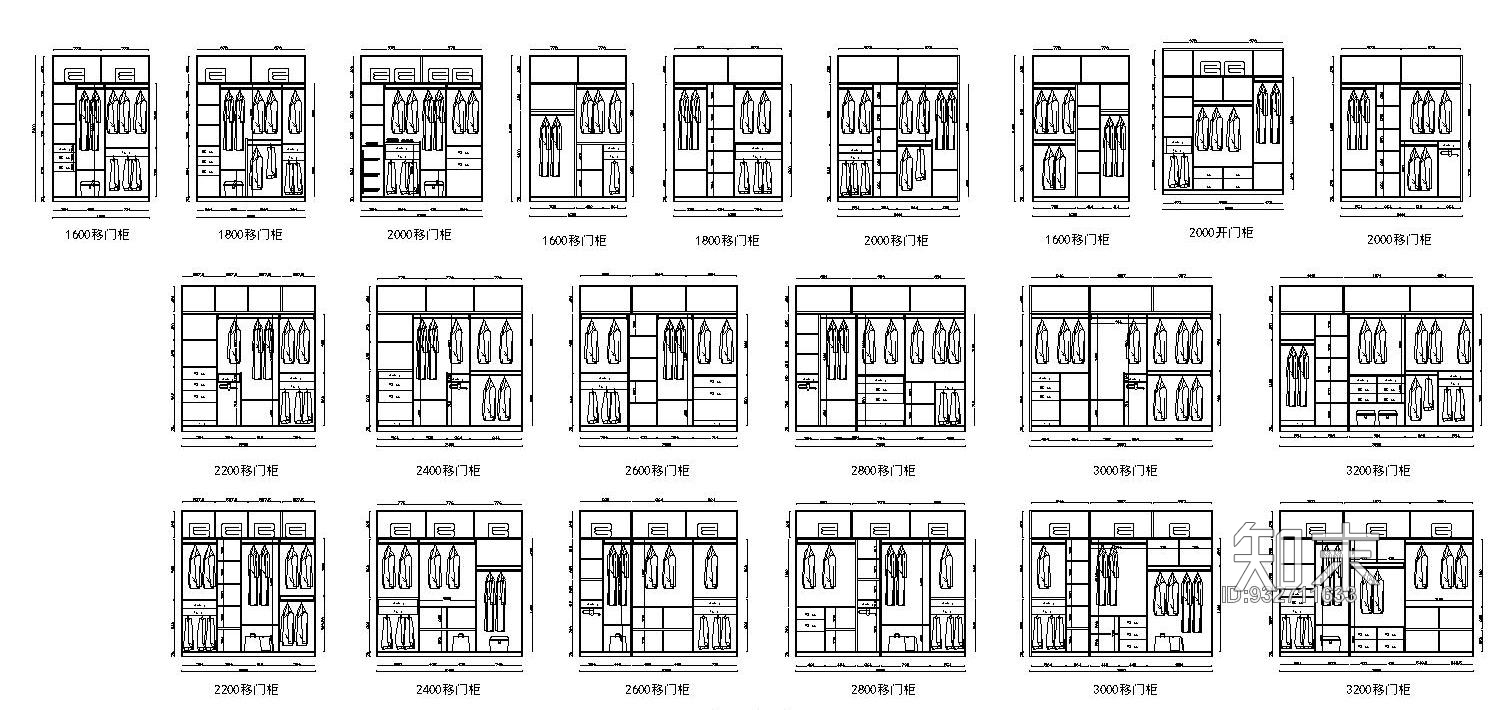 移门衣柜模板组合施工图下载【ID:932711633】