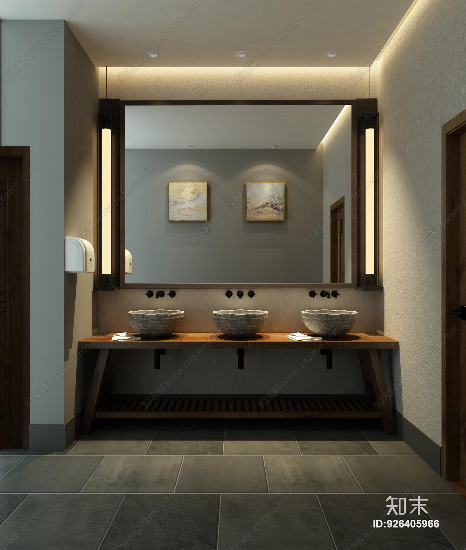 中式现代中式卫生间洗手台3D模型下载【ID:926405966】