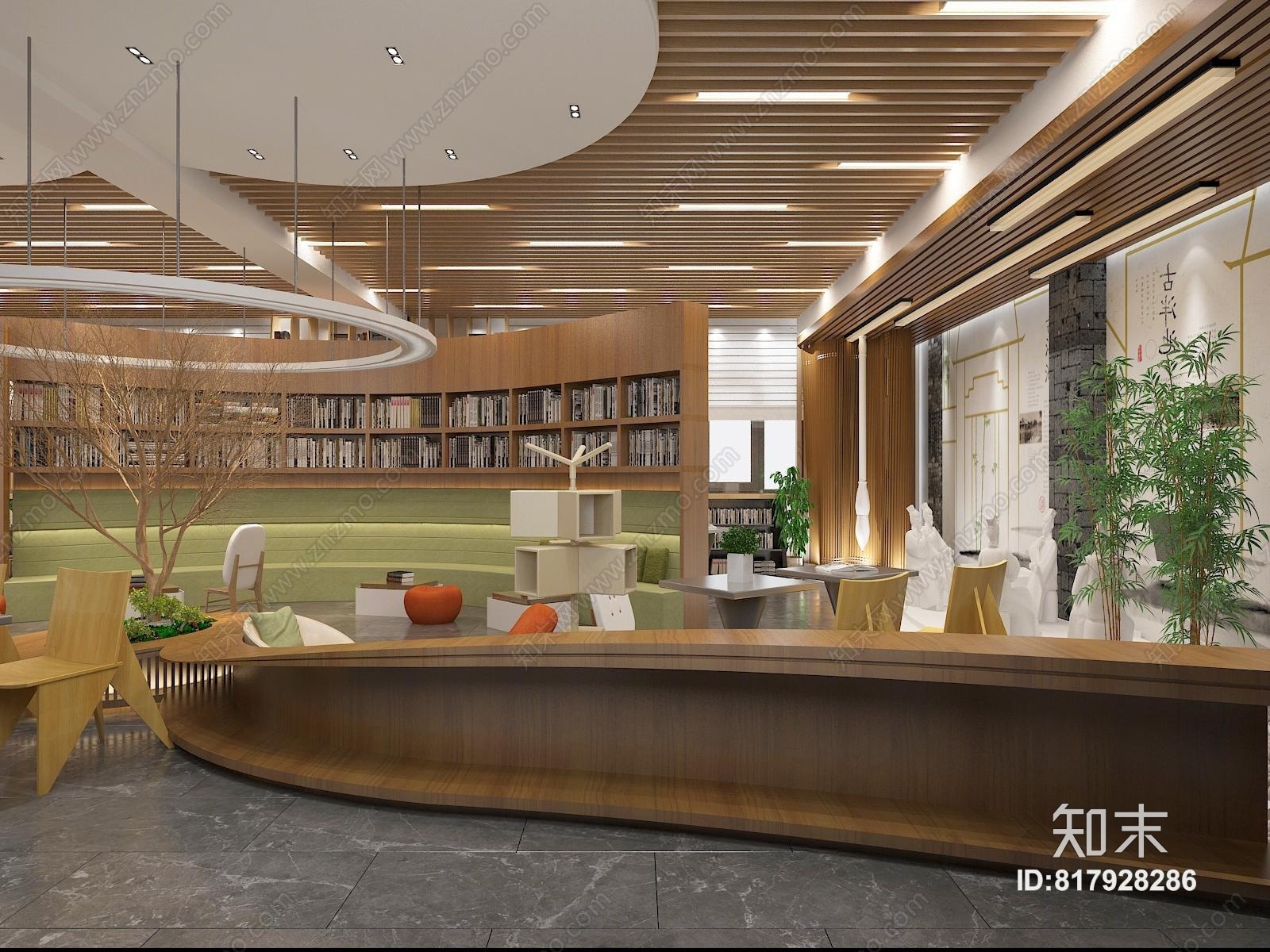 现代简约图书馆3D模型下载【ID:817928286】