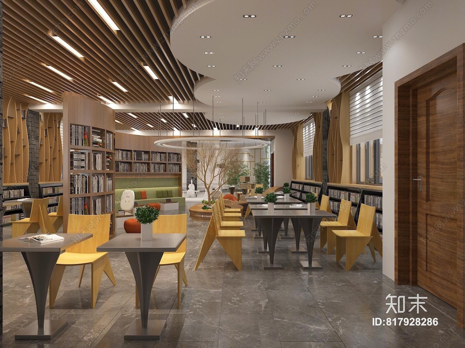 现代简约图书馆3D模型下载【ID:817928286】