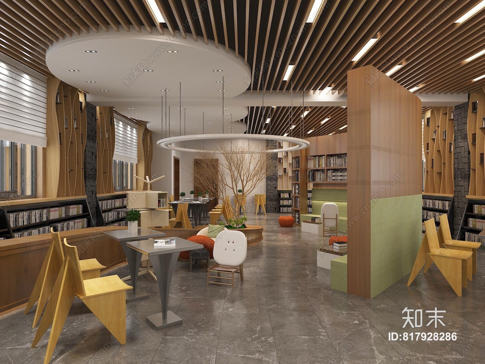 现代简约图书馆3D模型下载【ID:817928286】