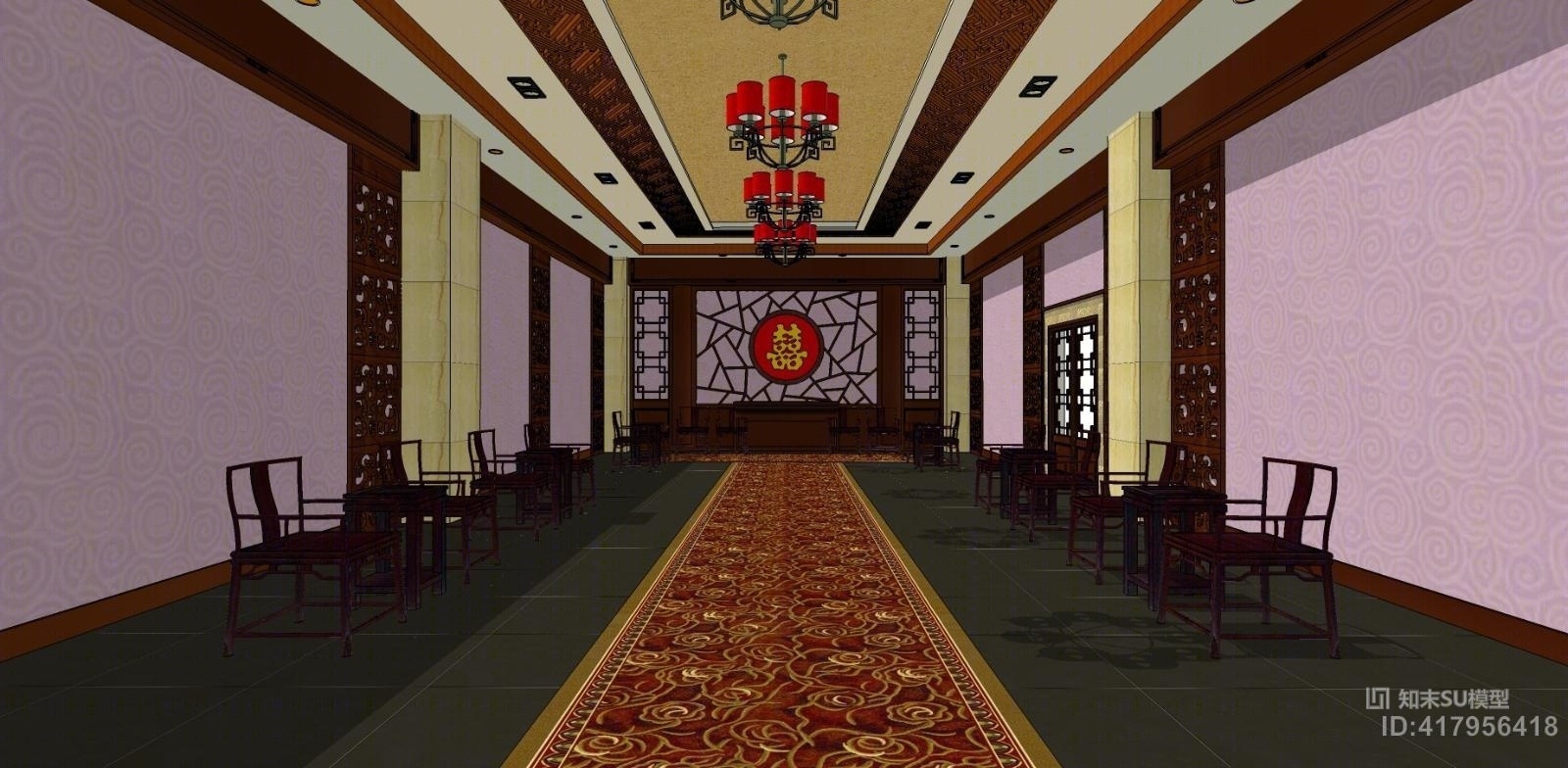 中式婚礼礼堂SU模型下载【ID:417956418】