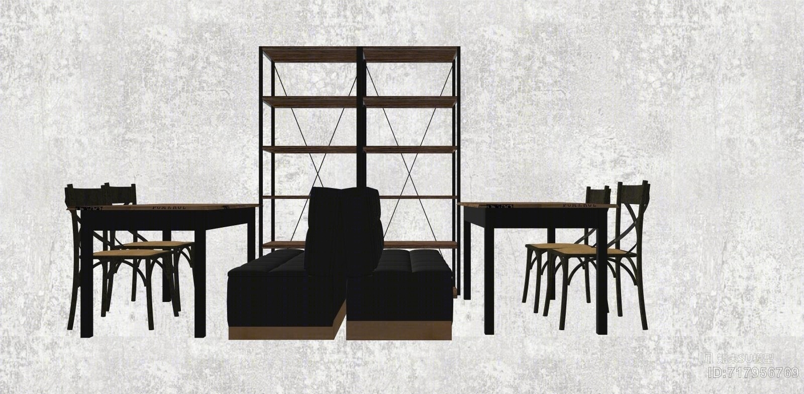 LOFT餐桌椅组合餐厅餐桌椅铁艺展示架SU模型下载【ID:717956769】
