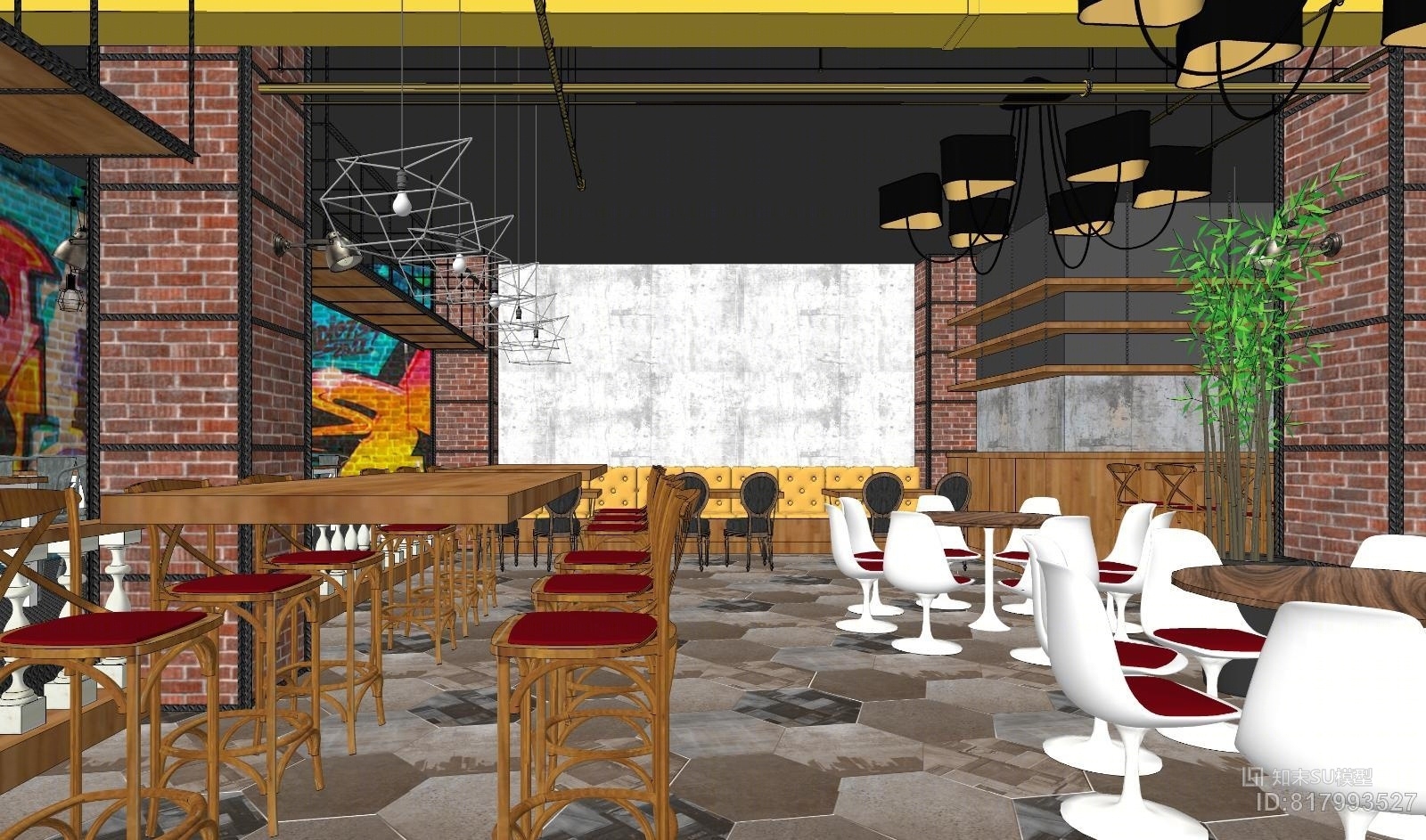 LOFT风格餐厅SU模型下载【ID:817993527】