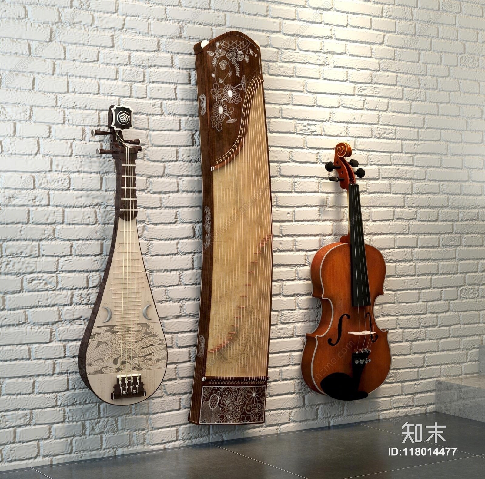 现代音乐器材吉它琵琶古筝组合3D模型下载【ID:118014477】