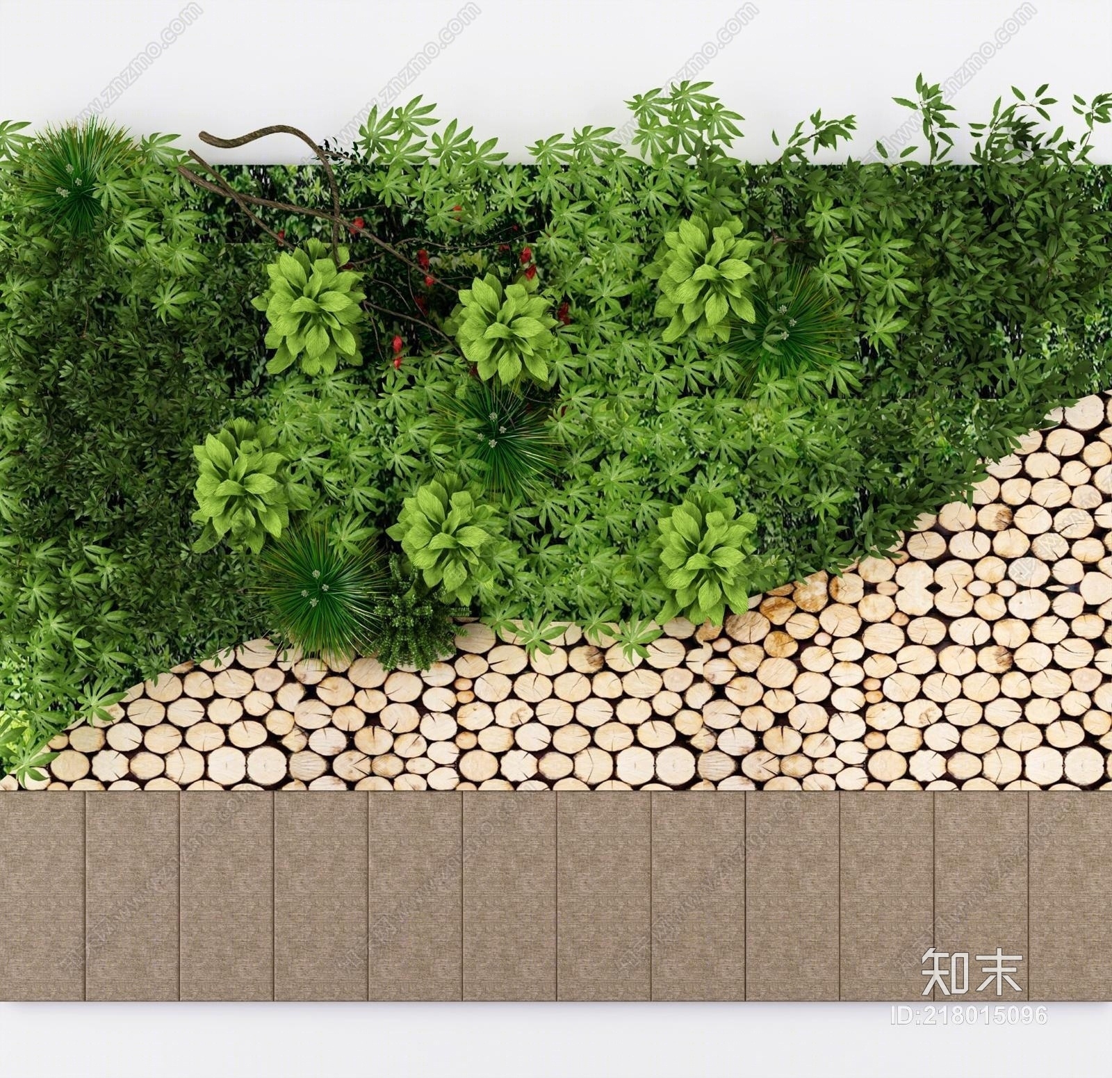 现代绿植背景墙饰圆木块木饼3D模型下载【ID:218015096】