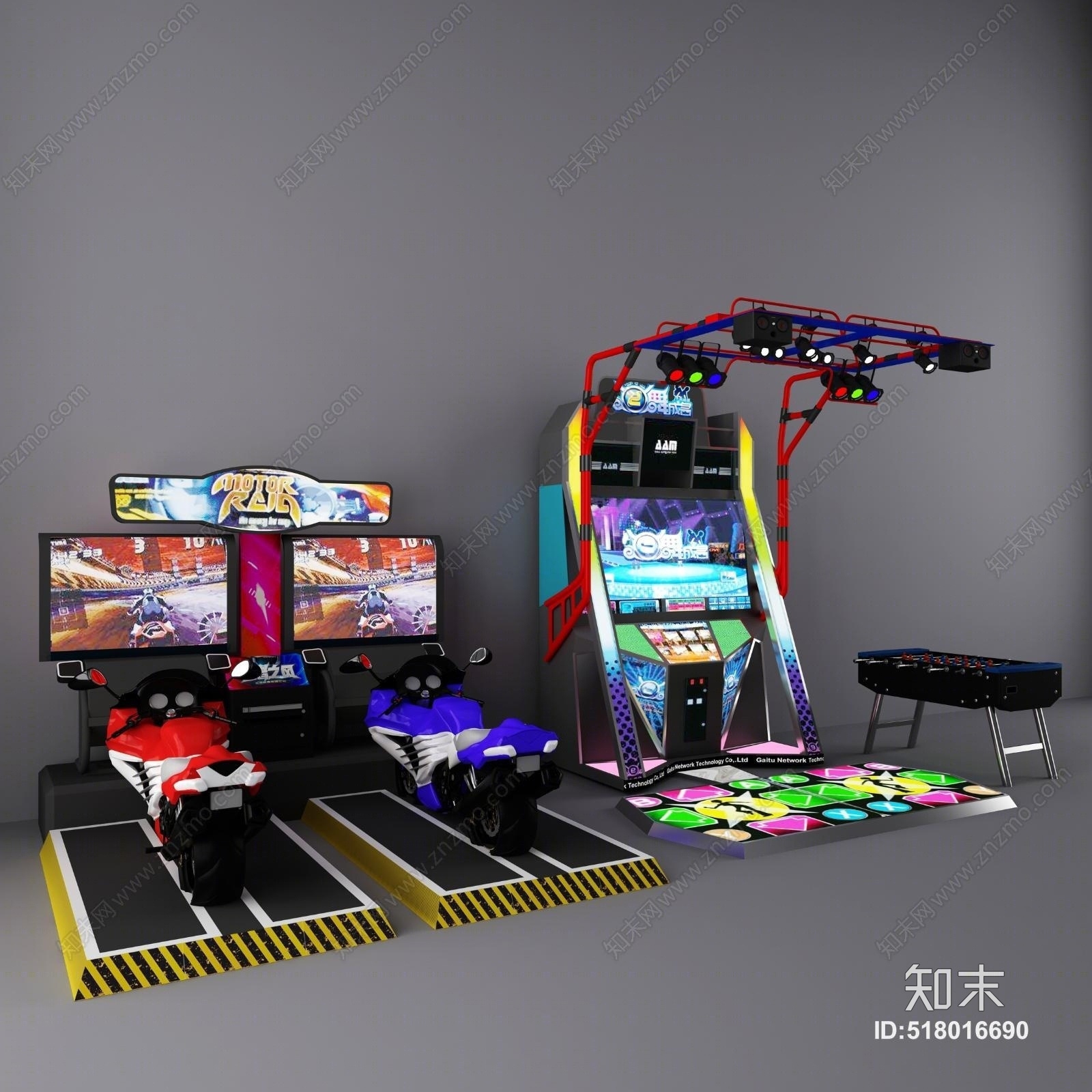 现代电玩城跳舞机摩托车桌面足球游戏机3D模型下载【ID:518016690】