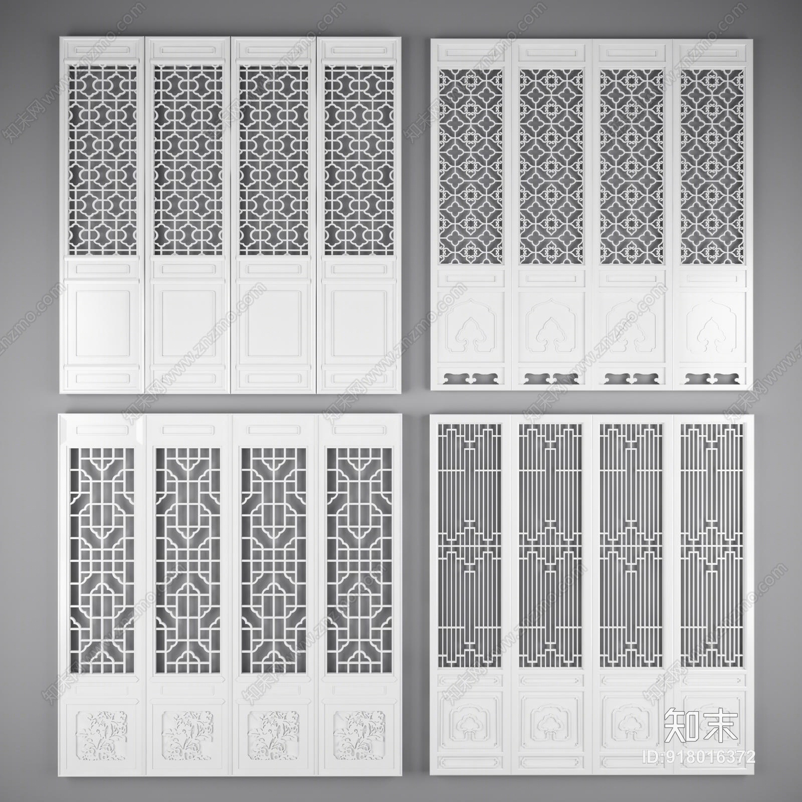 传统中式隔断雕花屏风中式门3D模型下载【ID:918016372】
