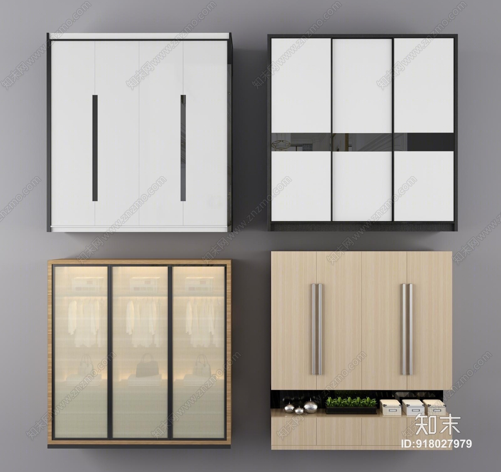 现代移门衣柜趟门移门玻璃衣柜3D模型下载【ID:918027979】