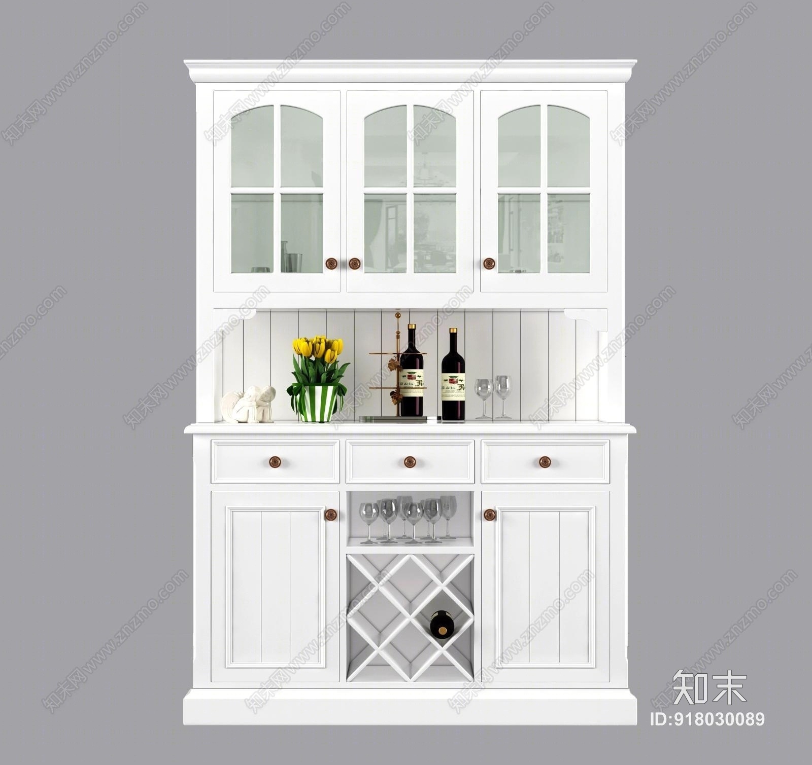 简欧欧式田园餐边柜酒柜红酒花瓶3D模型下载【ID:918030089】