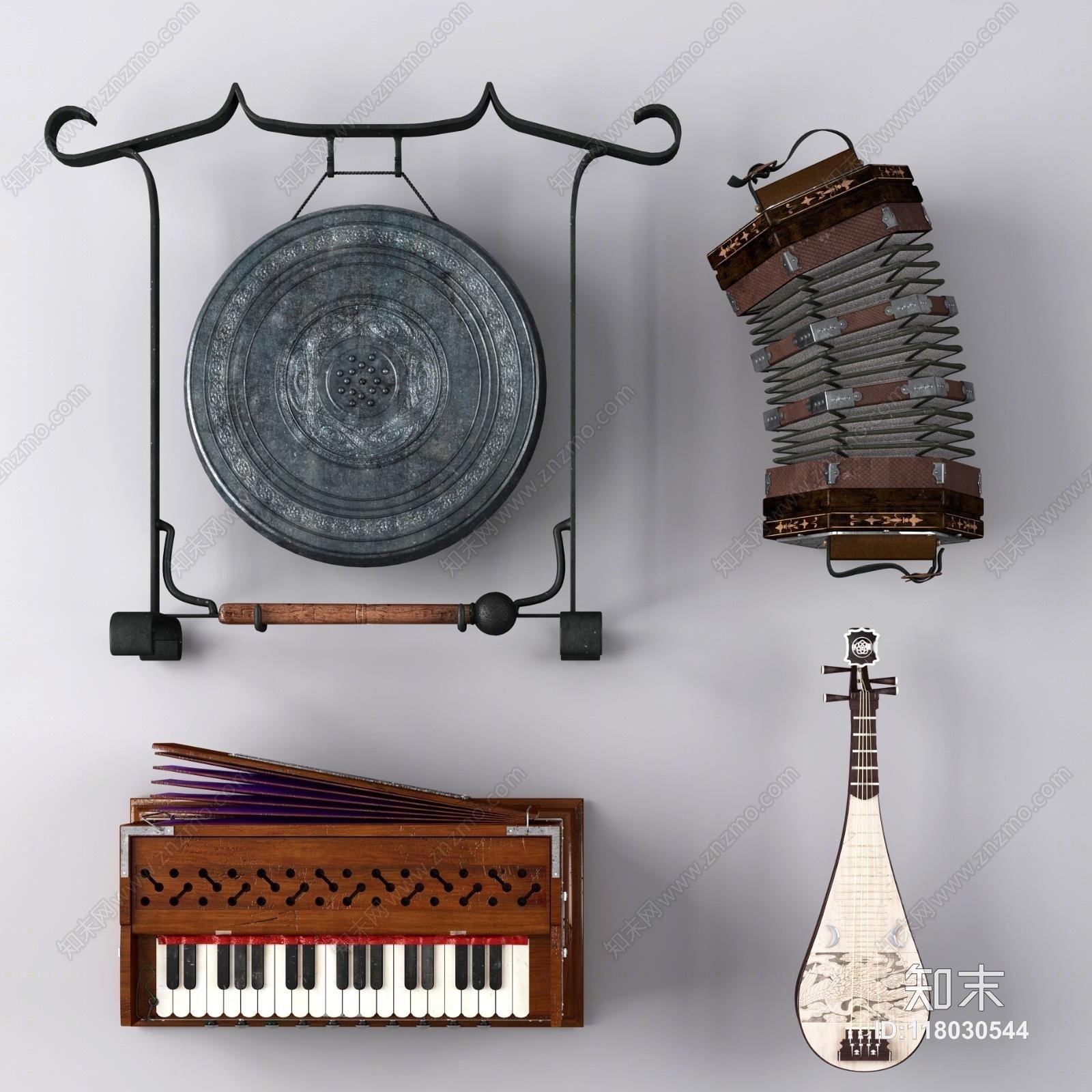 现代乐器锣琵琶簧风琴六角形风琴3D模型下载【ID:118030544】