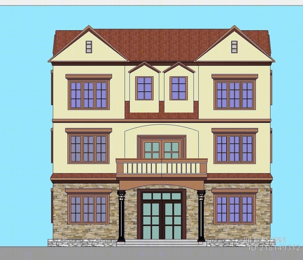 中式农村小别墅SU模型下载【ID:218149312】