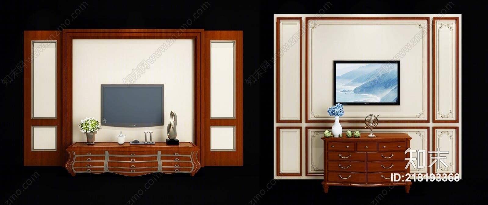 欧式装饰柜背景墙隔断摆件组合3D模型下载【ID:218193368】