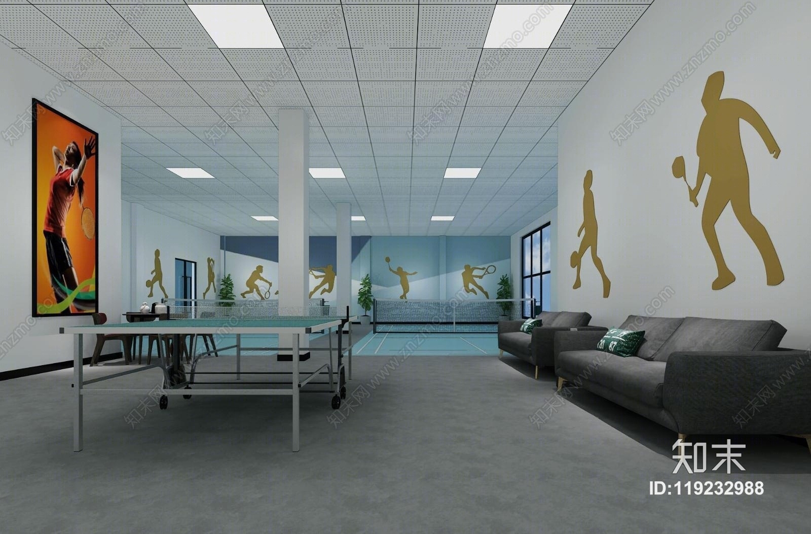现代羽毛球场3D模型下载【ID:119232988】