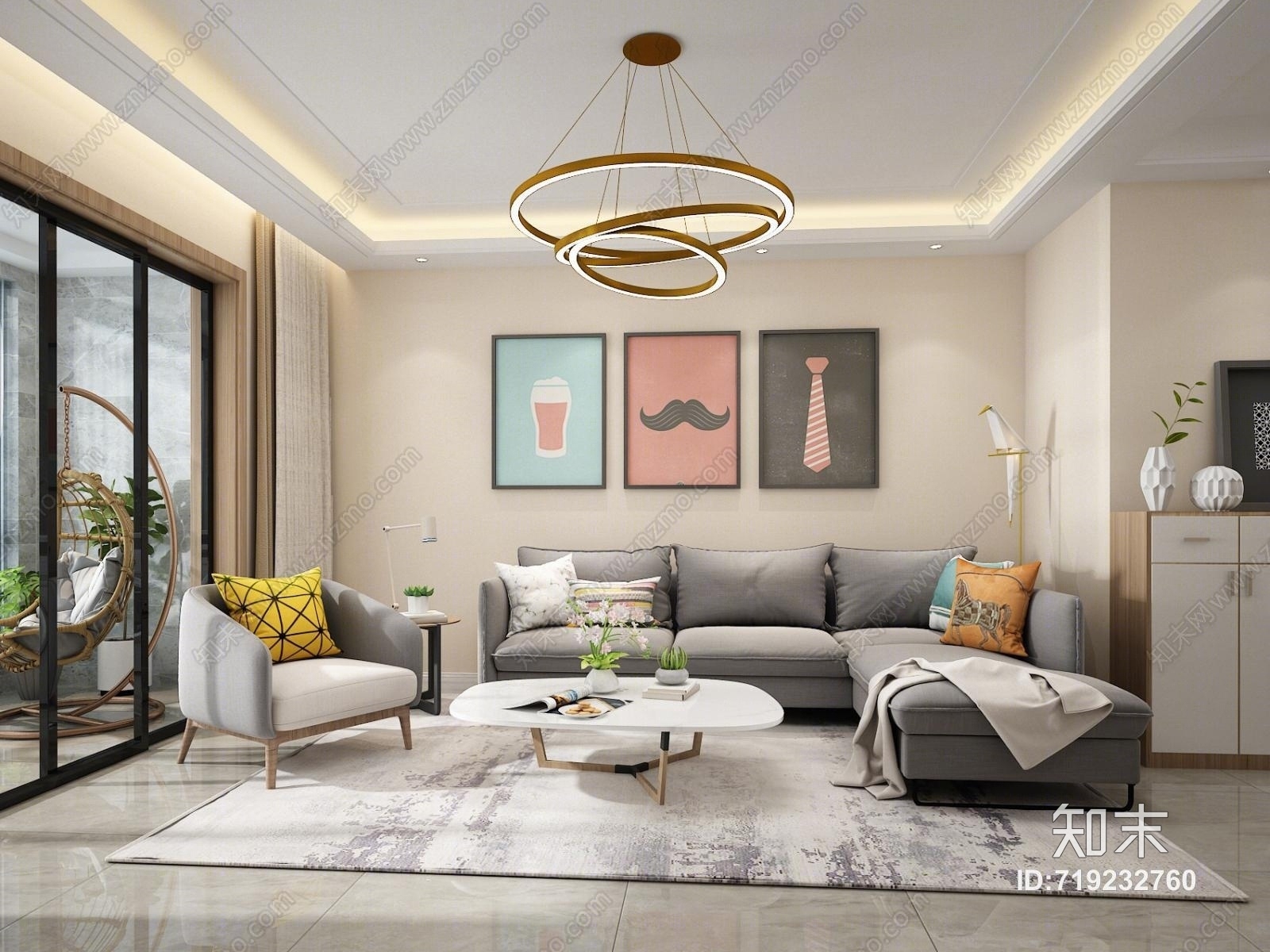 北欧客餐厅厨房阳台3D模型下载【ID:719232760】