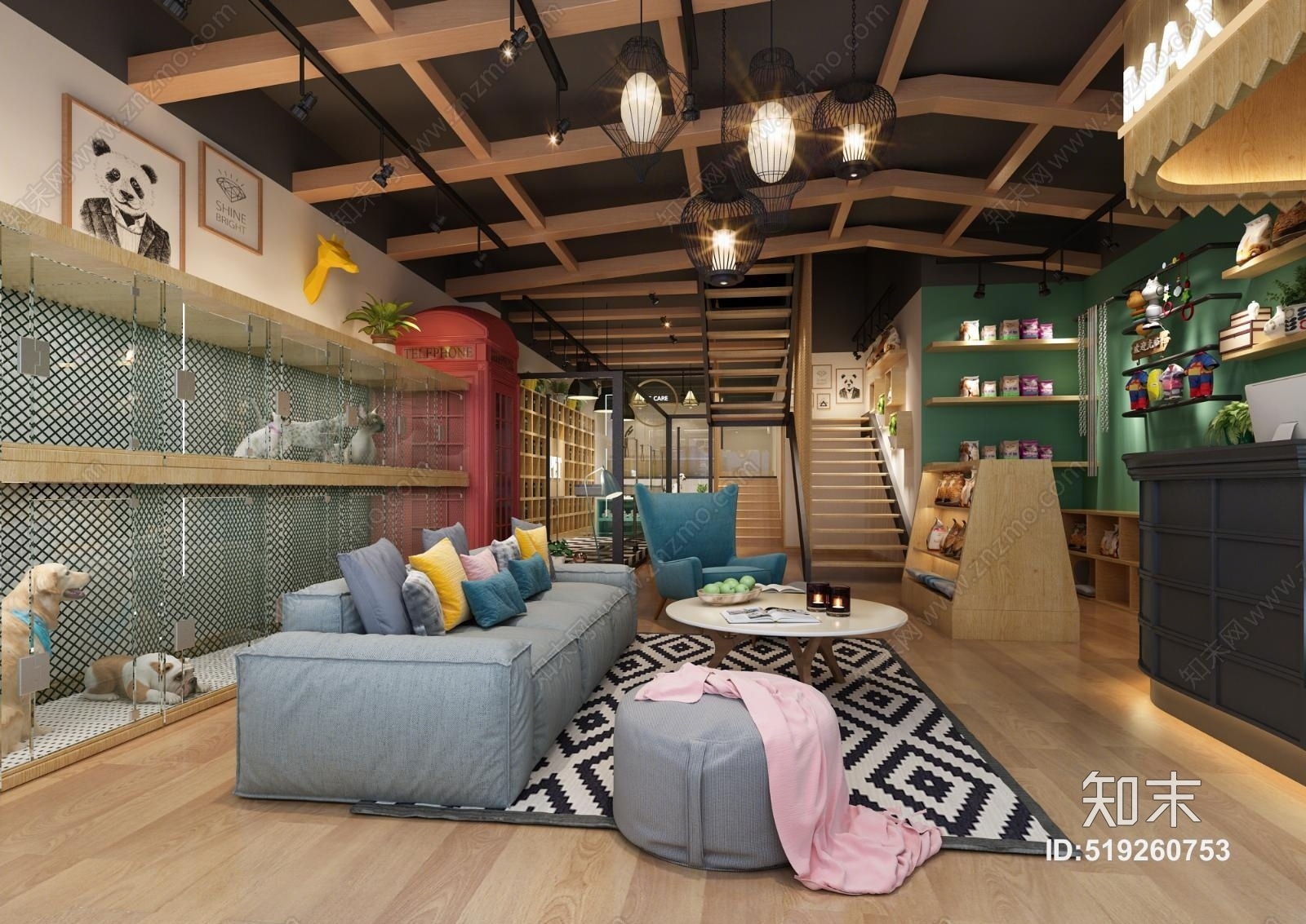 北欧简约宠物店门头3D模型下载【ID:519260753】