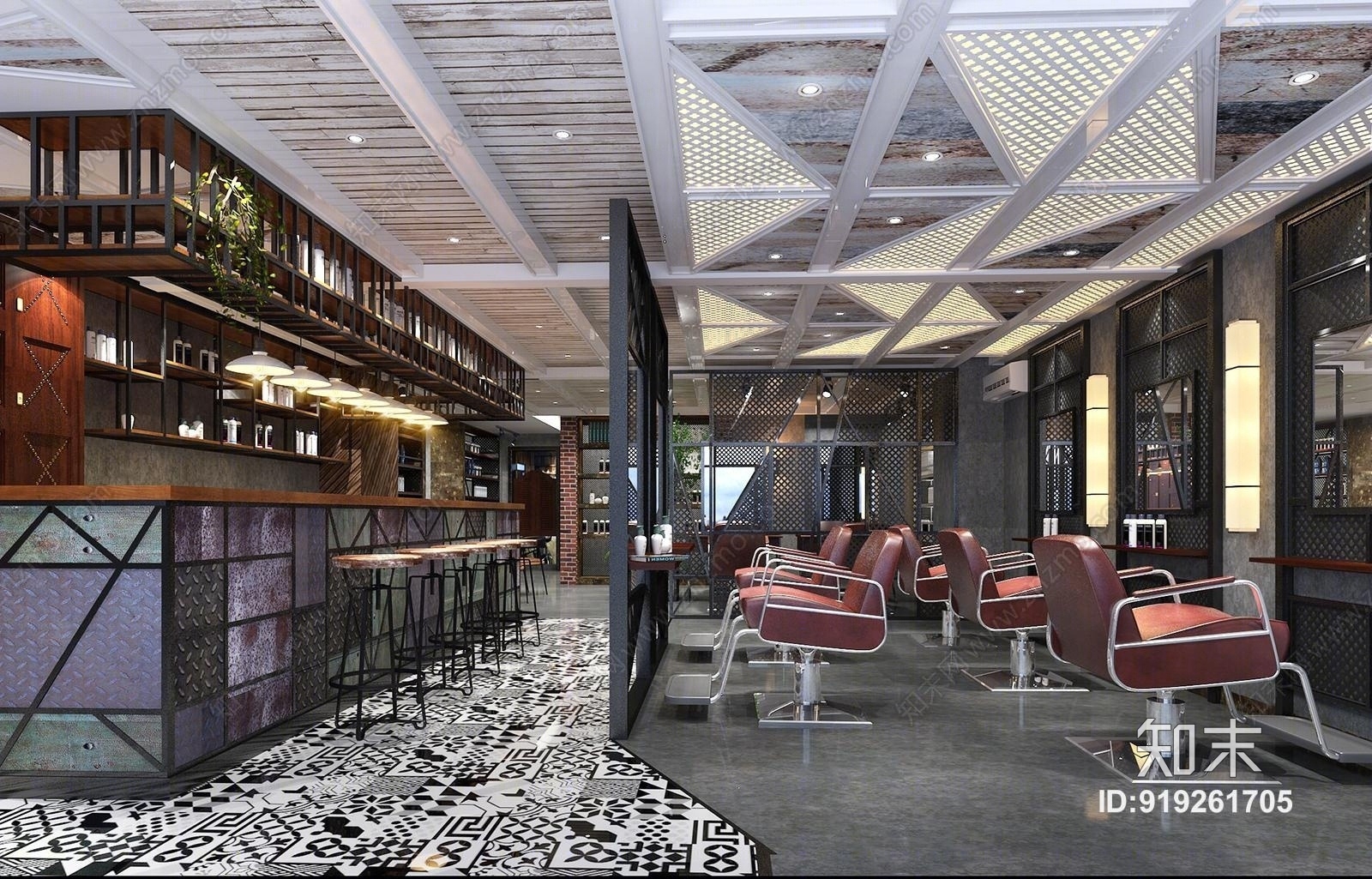工业风理发店3D模型下载【ID:919261705】