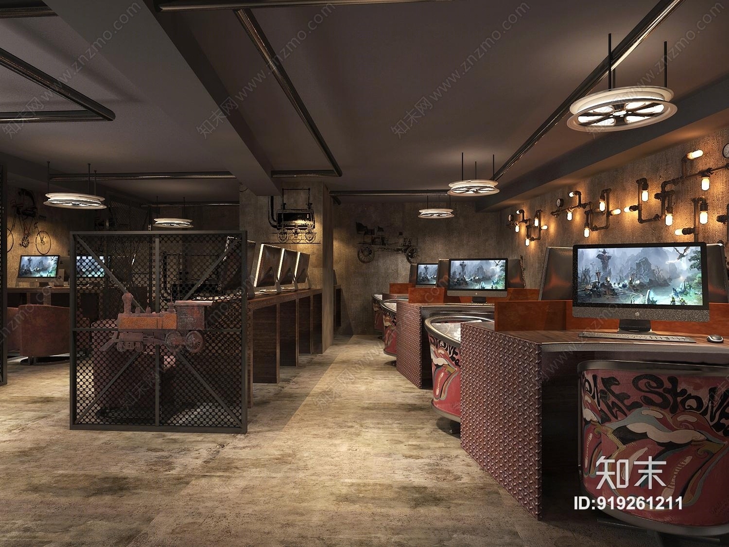 工业风网咖3D模型下载【ID:919261211】