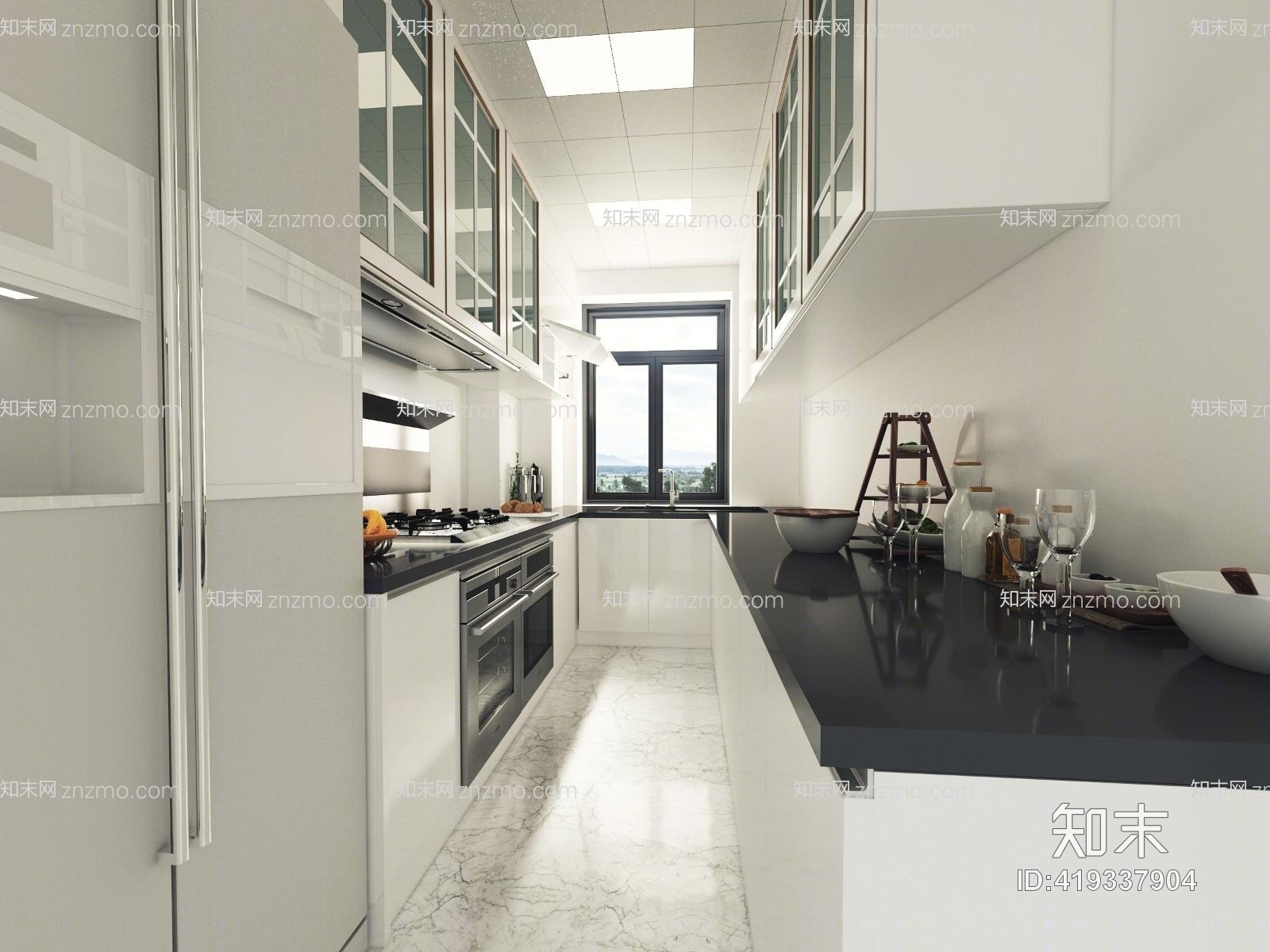 现代简约厨房集成灶橱柜3D模型下载【ID:419337904】