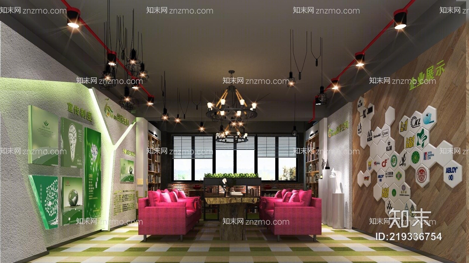工业风书吧接待厅3D模型下载【ID:219336754】