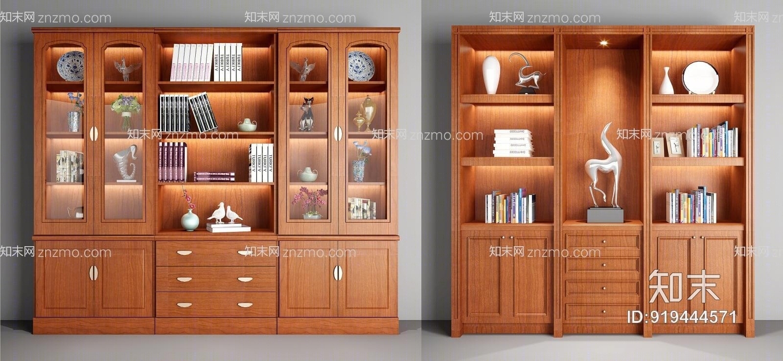 新中式书柜组合模型3D模型下载【ID:919444571】