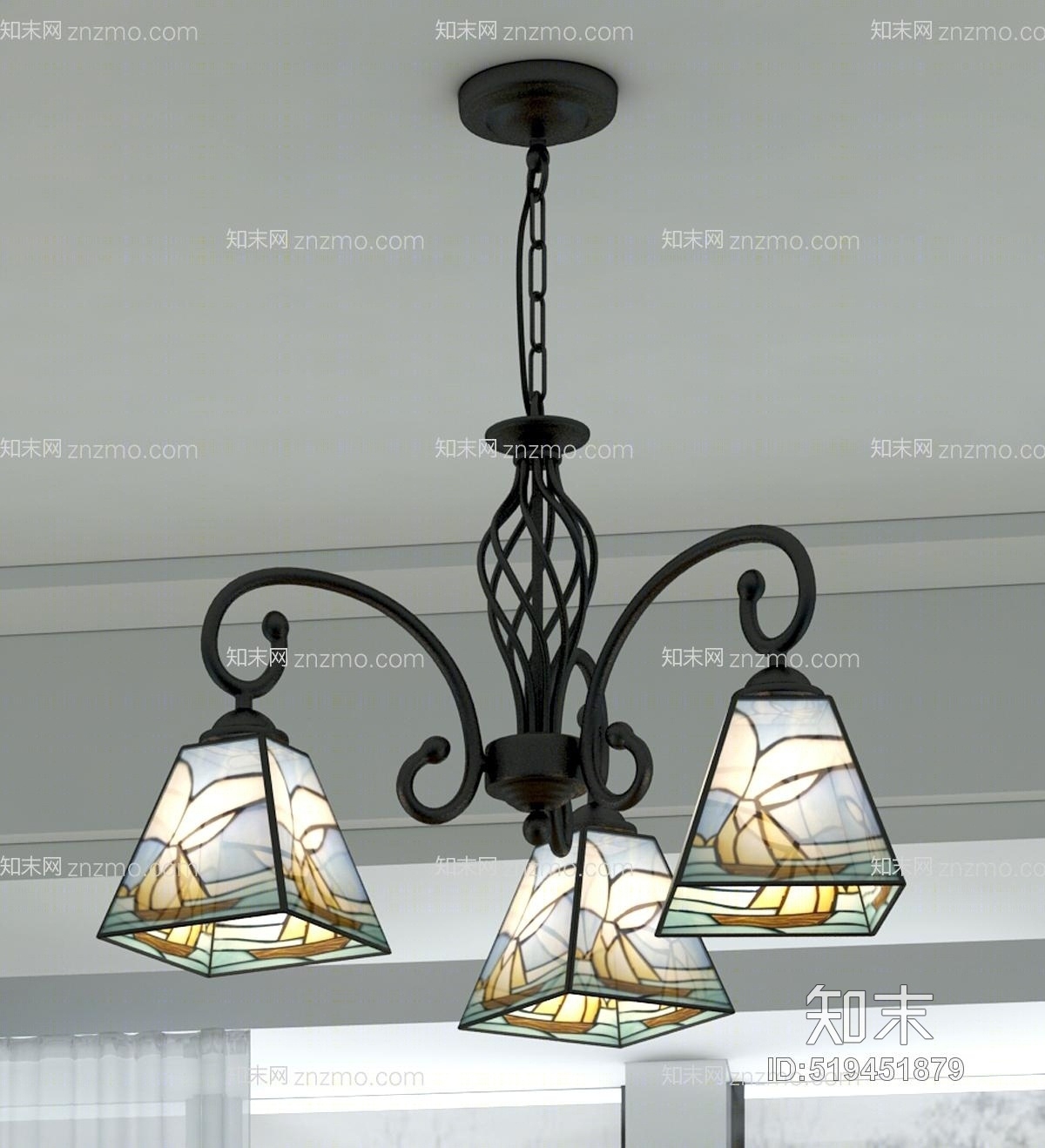 地中海吊灯3D模型下载【ID:519451879】