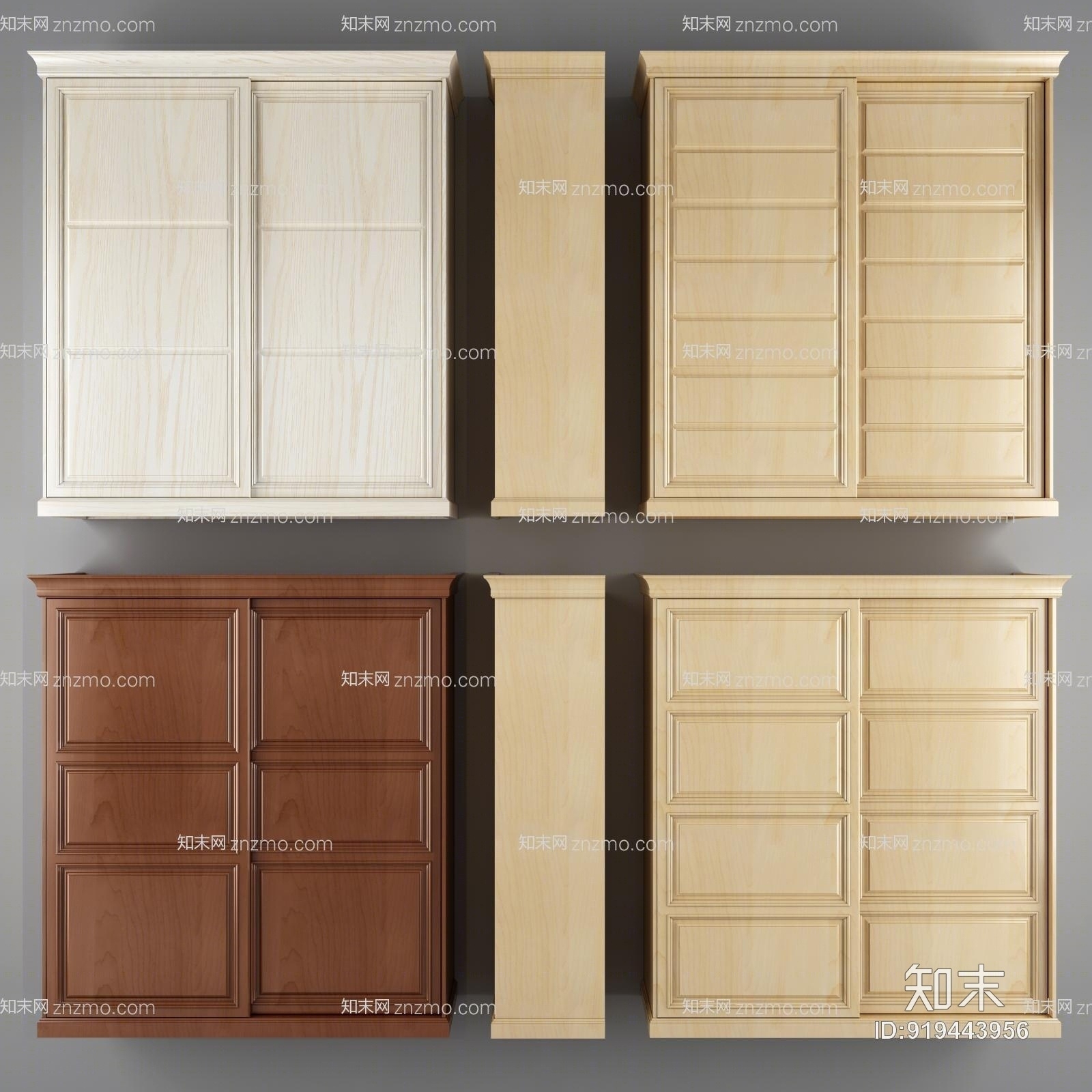 欧式简约移门衣柜欧式趟门衣柜3D模型下载【ID:919443956】