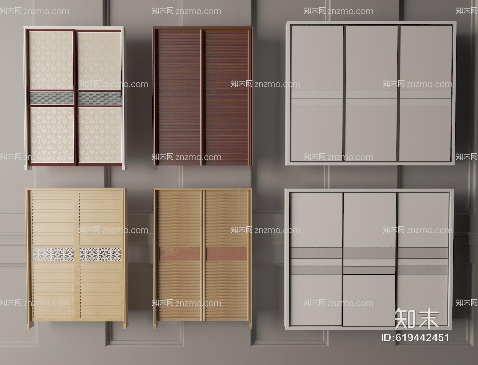 现代衣柜门组合3D模型下载【ID:619442451】