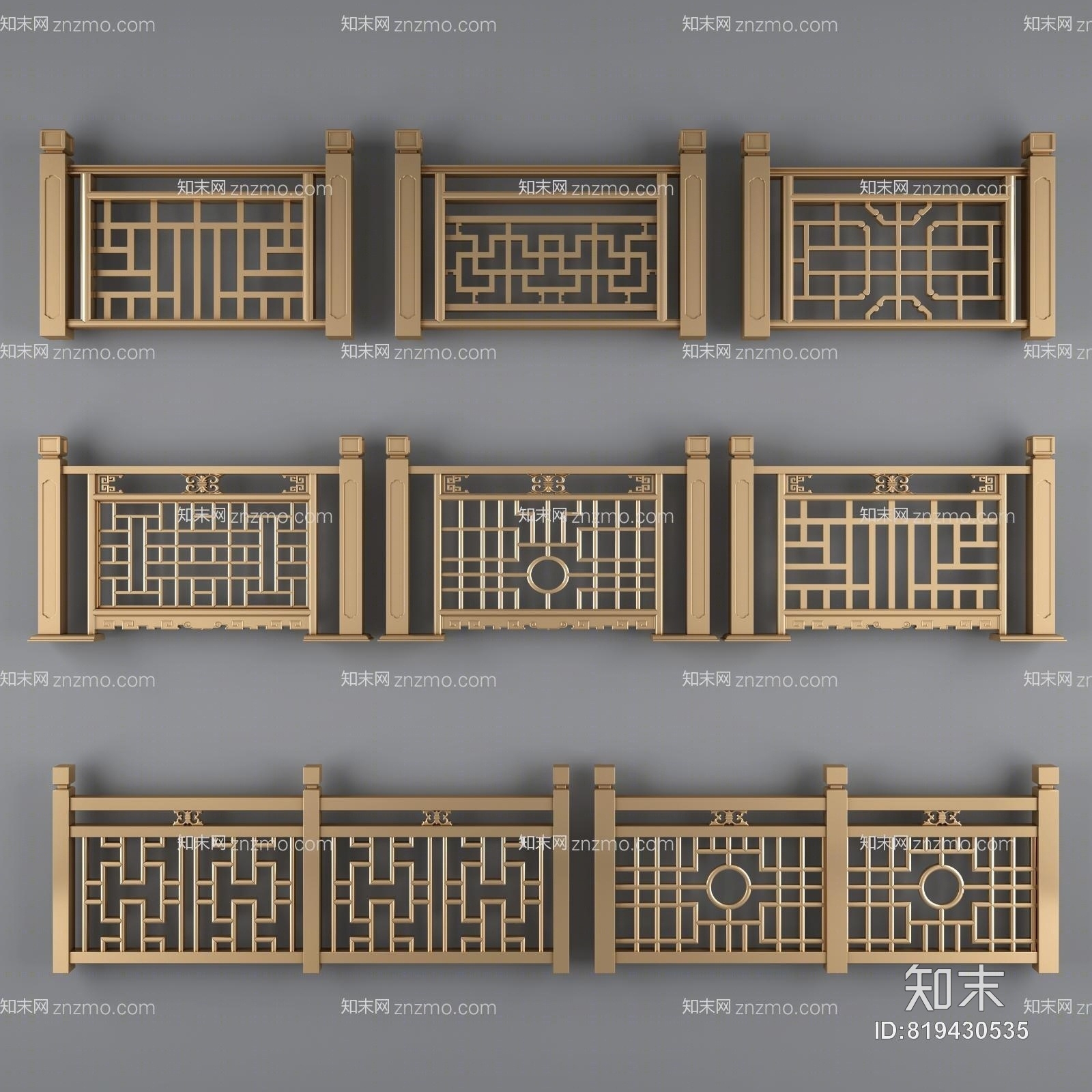 新中式栏杆楼梯扶手实木艺金属栏杆隔断扶梯3D模型下载【ID:819430535】