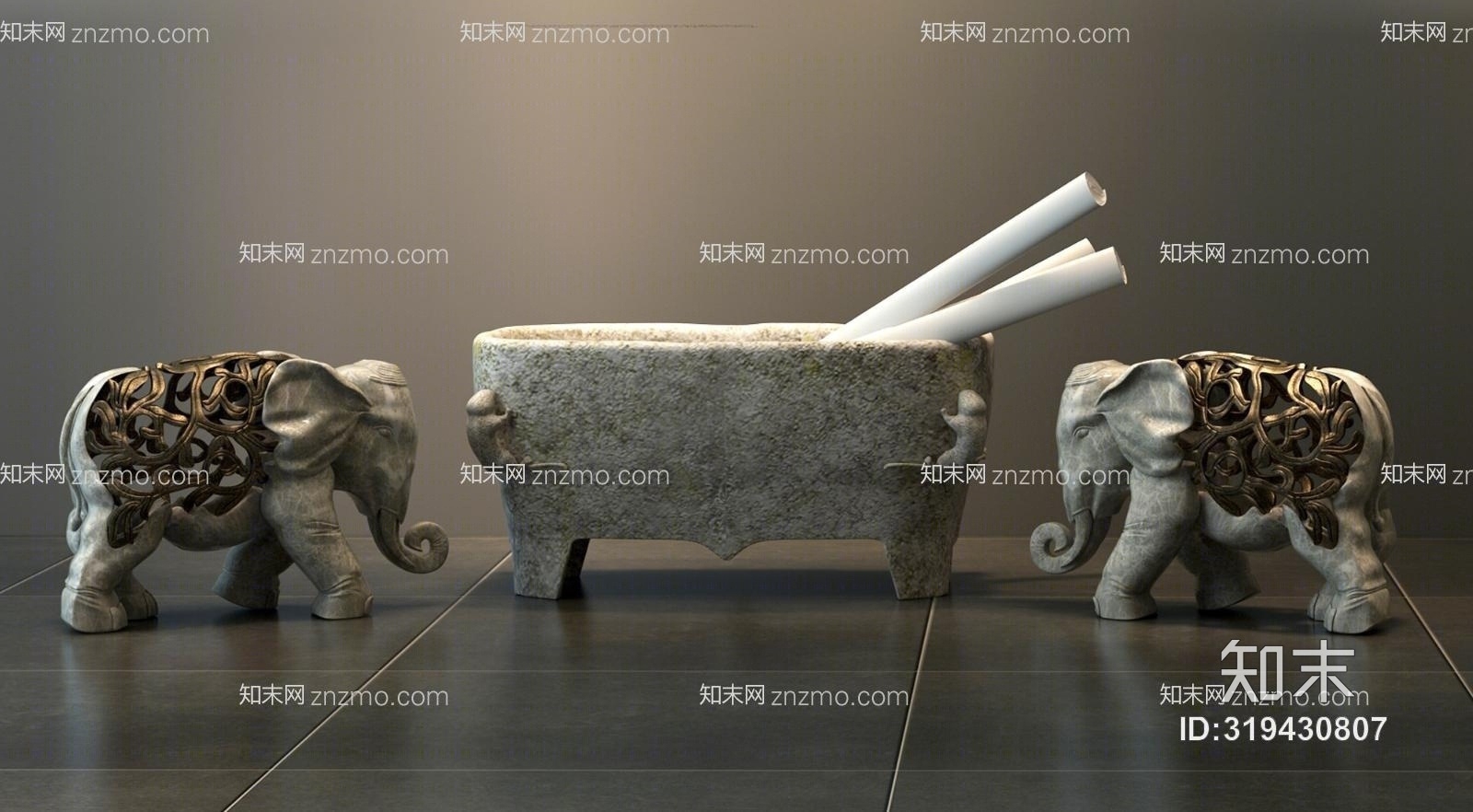 后现代大象雕塑3D模型下载【ID:319430807】