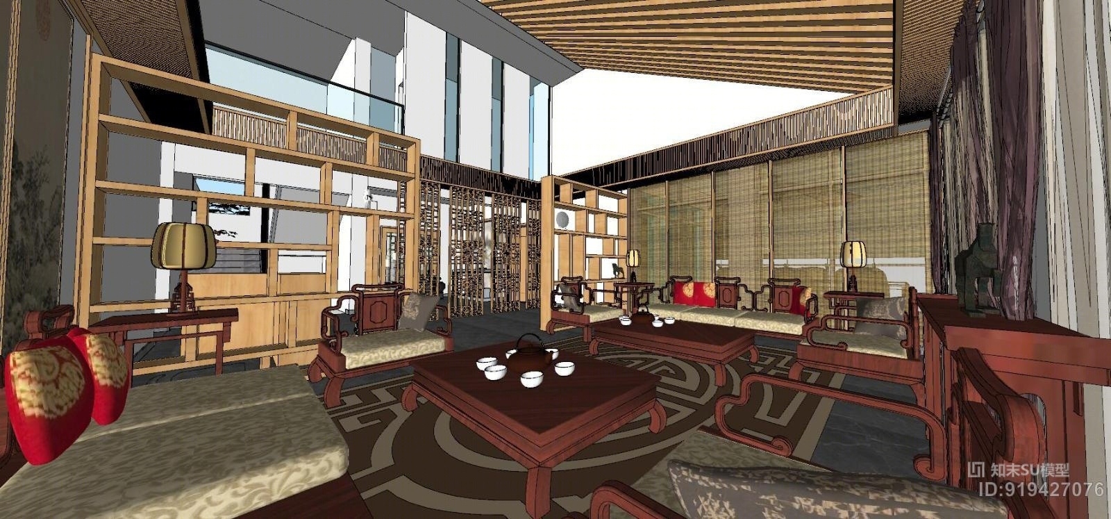 中式会所加餐饮服务SU模型下载【ID:919427076】